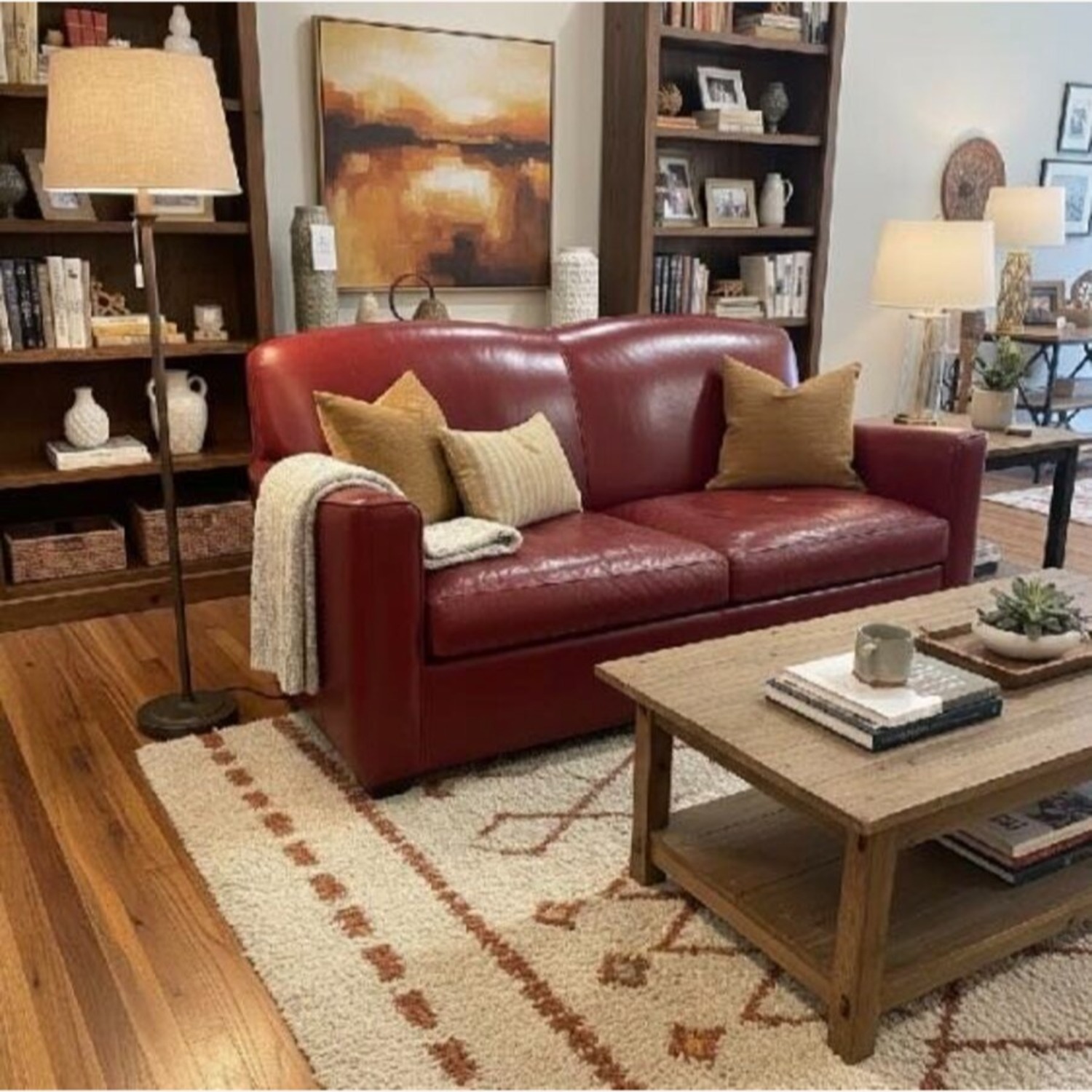 Crate & Barrel Sienna Leather Sofa Red - image-1