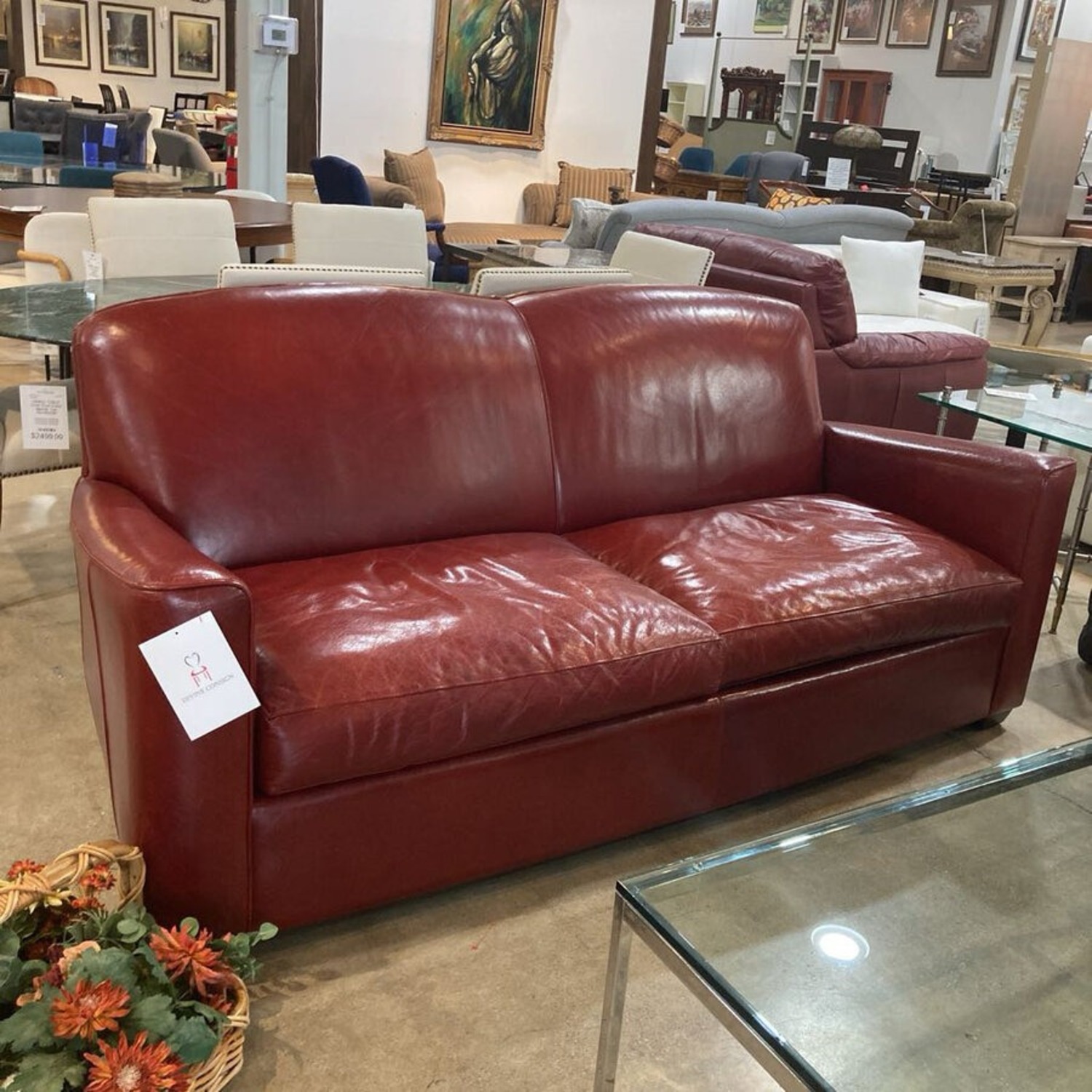 Crate & Barrel Sienna Leather Sofa Red - image-2