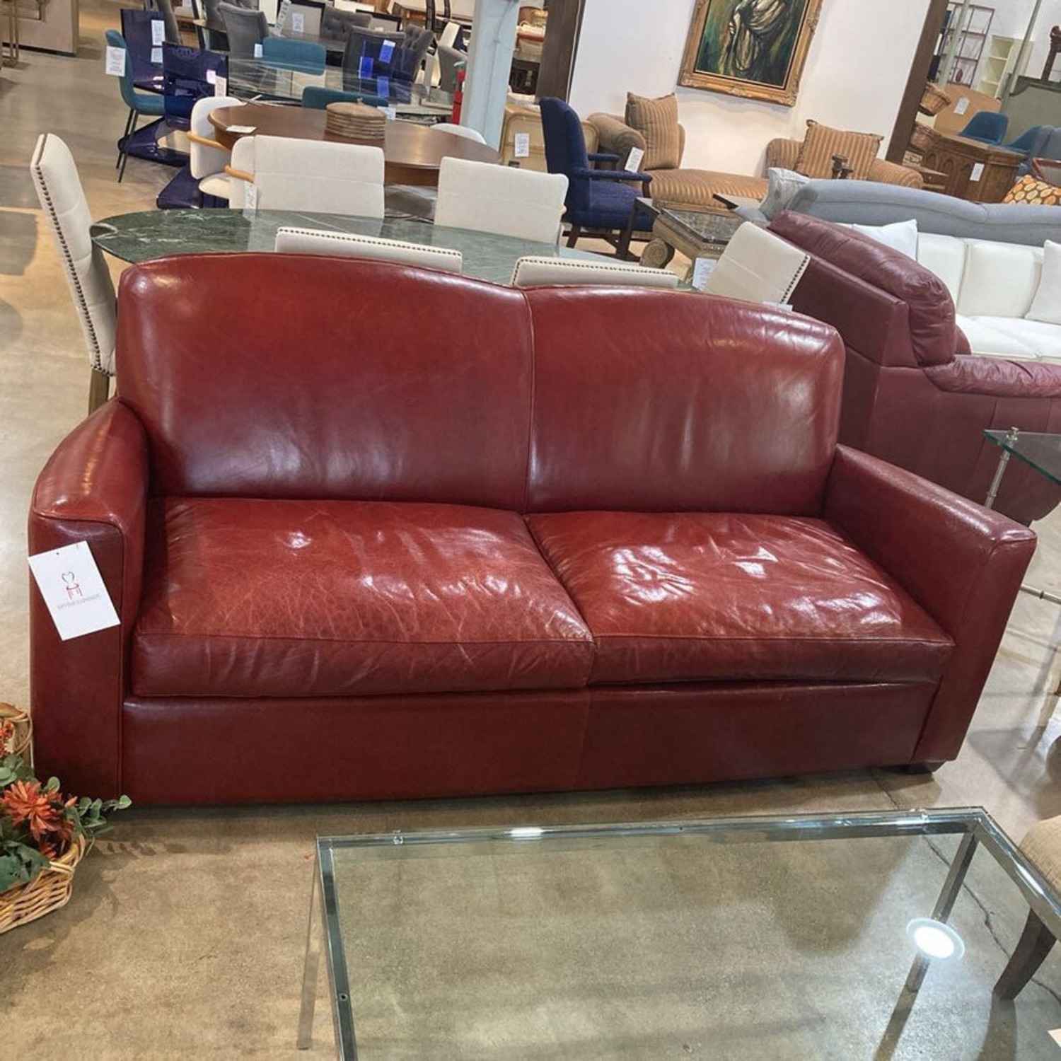 Crate & Barrel Sienna Leather Sofa Red - image-3
