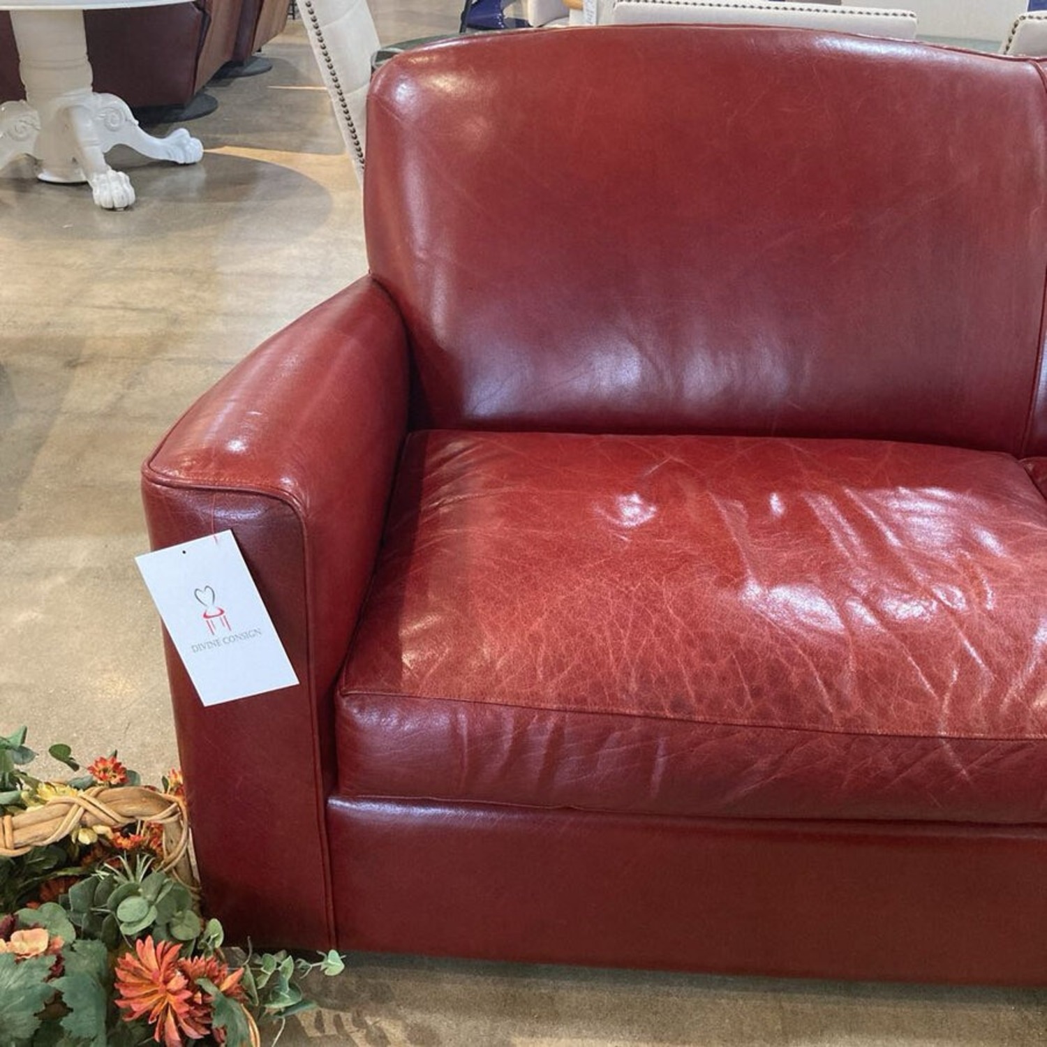 Crate & Barrel Sienna Leather Sofa Red - image-4