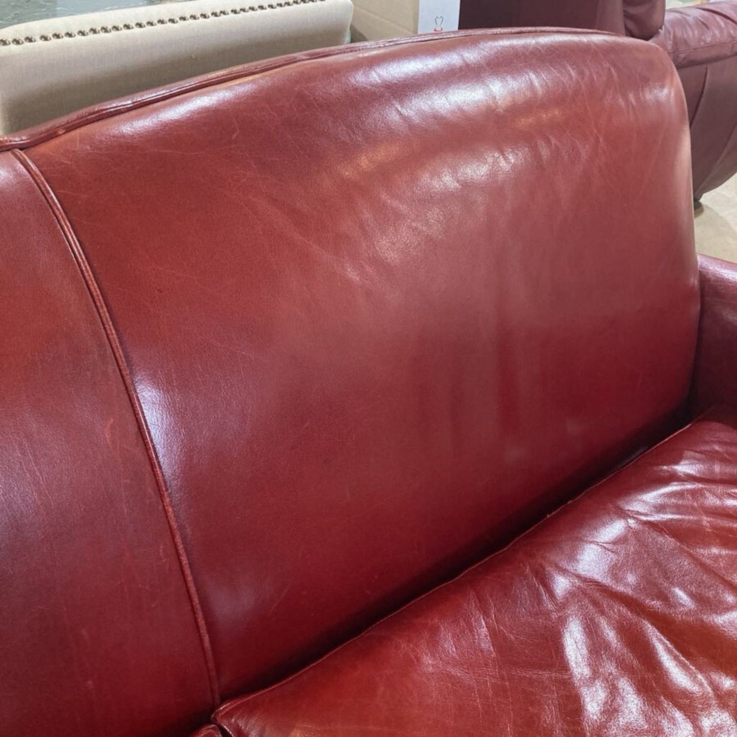 Crate & Barrel Sienna Leather Sofa Red - image-7