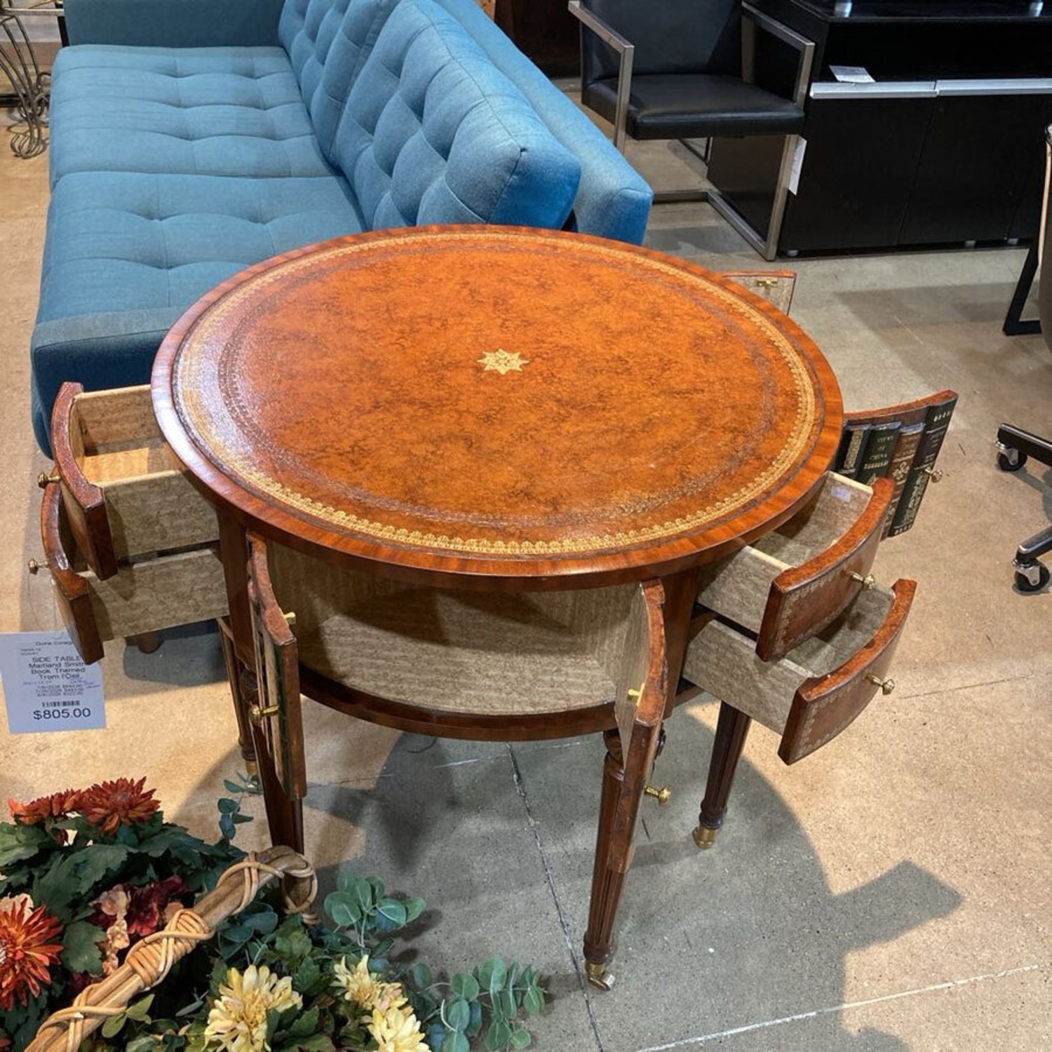 Book Themed Trom Leather Center Drum Side Table - image-6