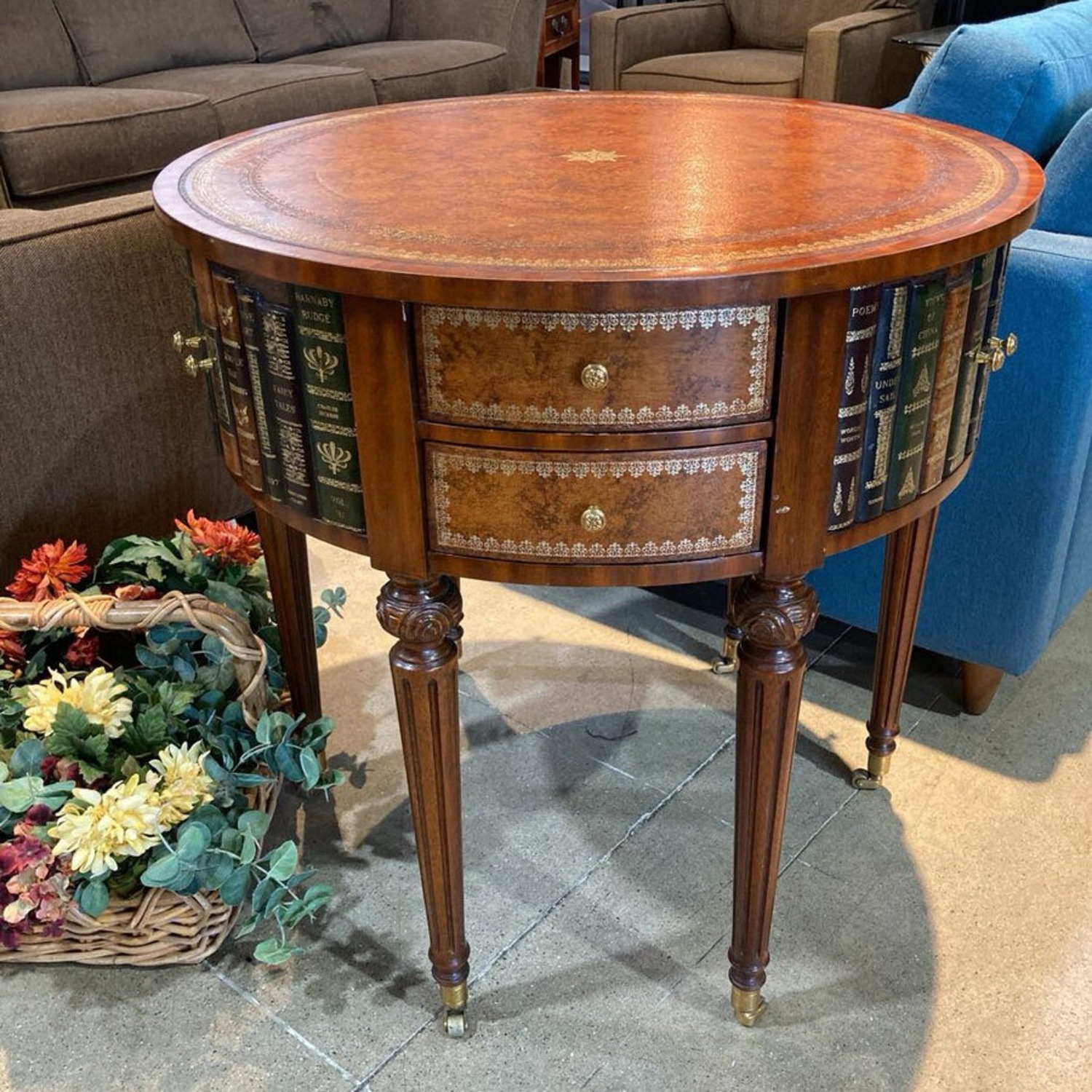 Book Themed Trom Leather Center Drum Side Table - image-2