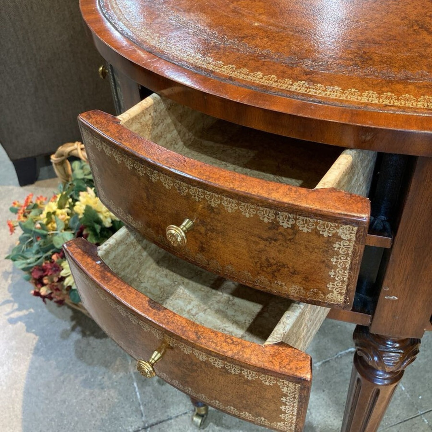 Book Themed Trom Leather Center Drum Side Table - image-8