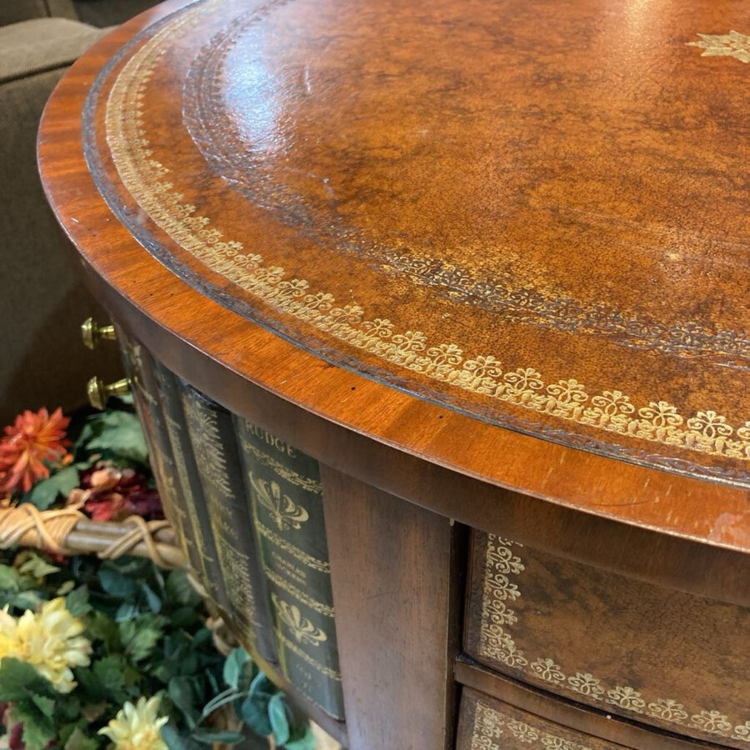 Book Themed Trom Leather Center Drum Side Table - image-4
