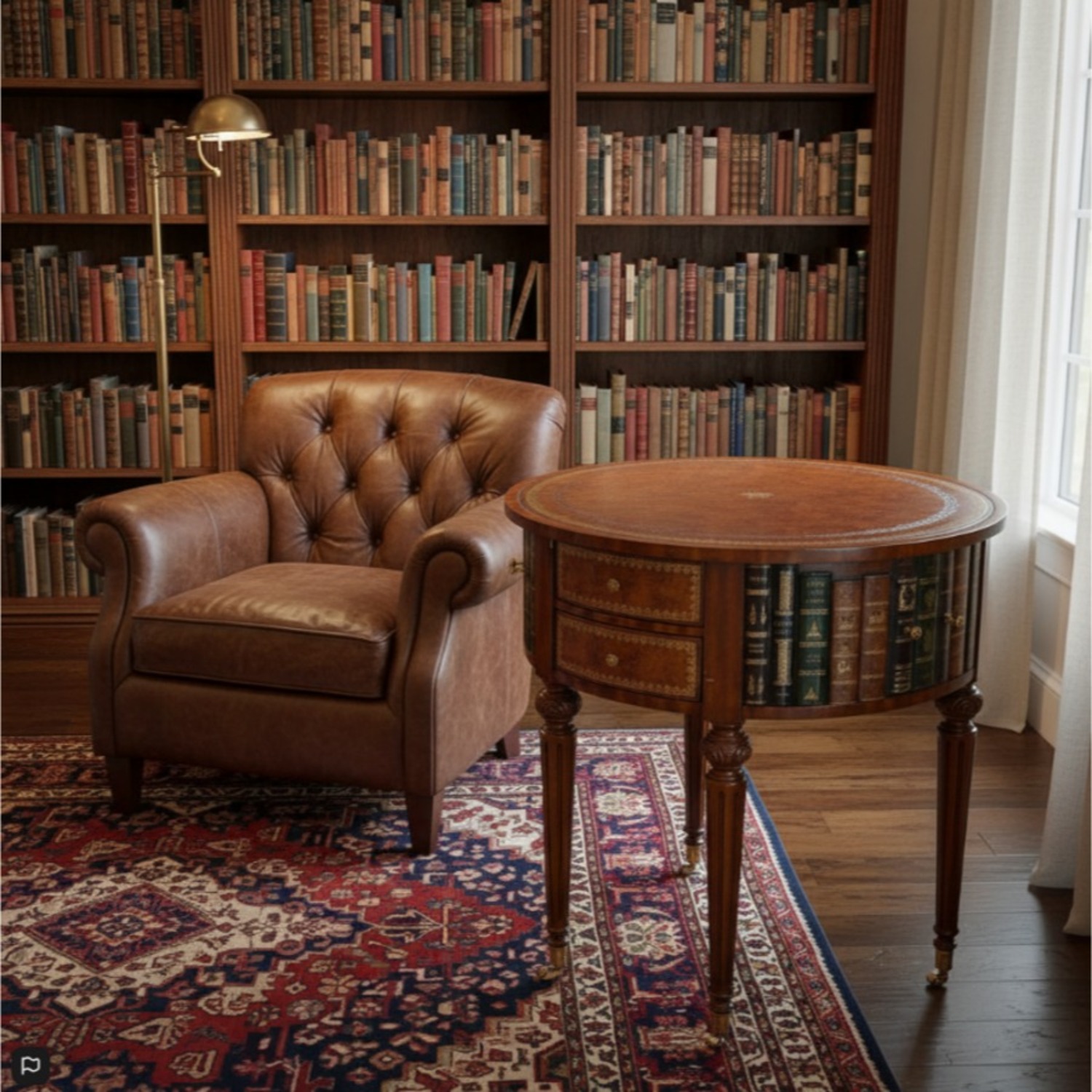 Book Themed Trom Leather Center Drum Side Table - image-13