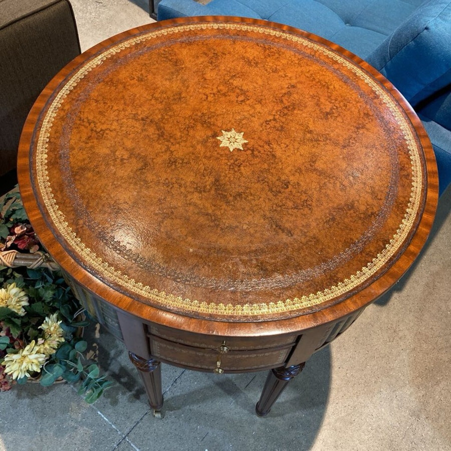 Book Themed Trom Leather Center Drum Side Table - image-3