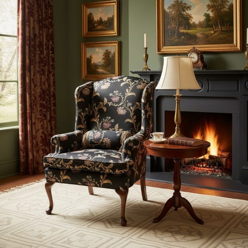 Used Fine Custom Floral Pattern Wingback Chair for sale on AptDeco