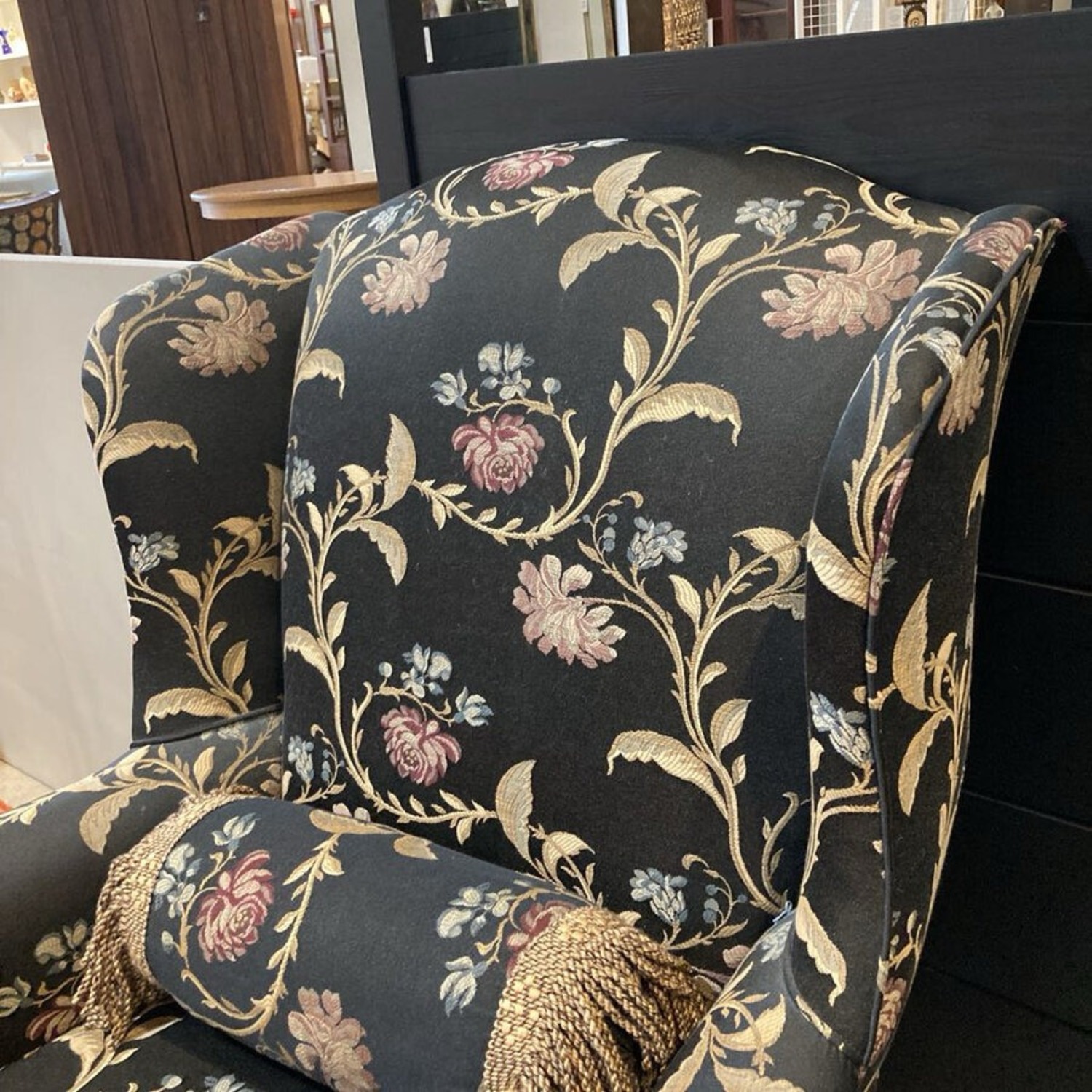 Fine Custom Floral Pattern Wingback Chair - image-3