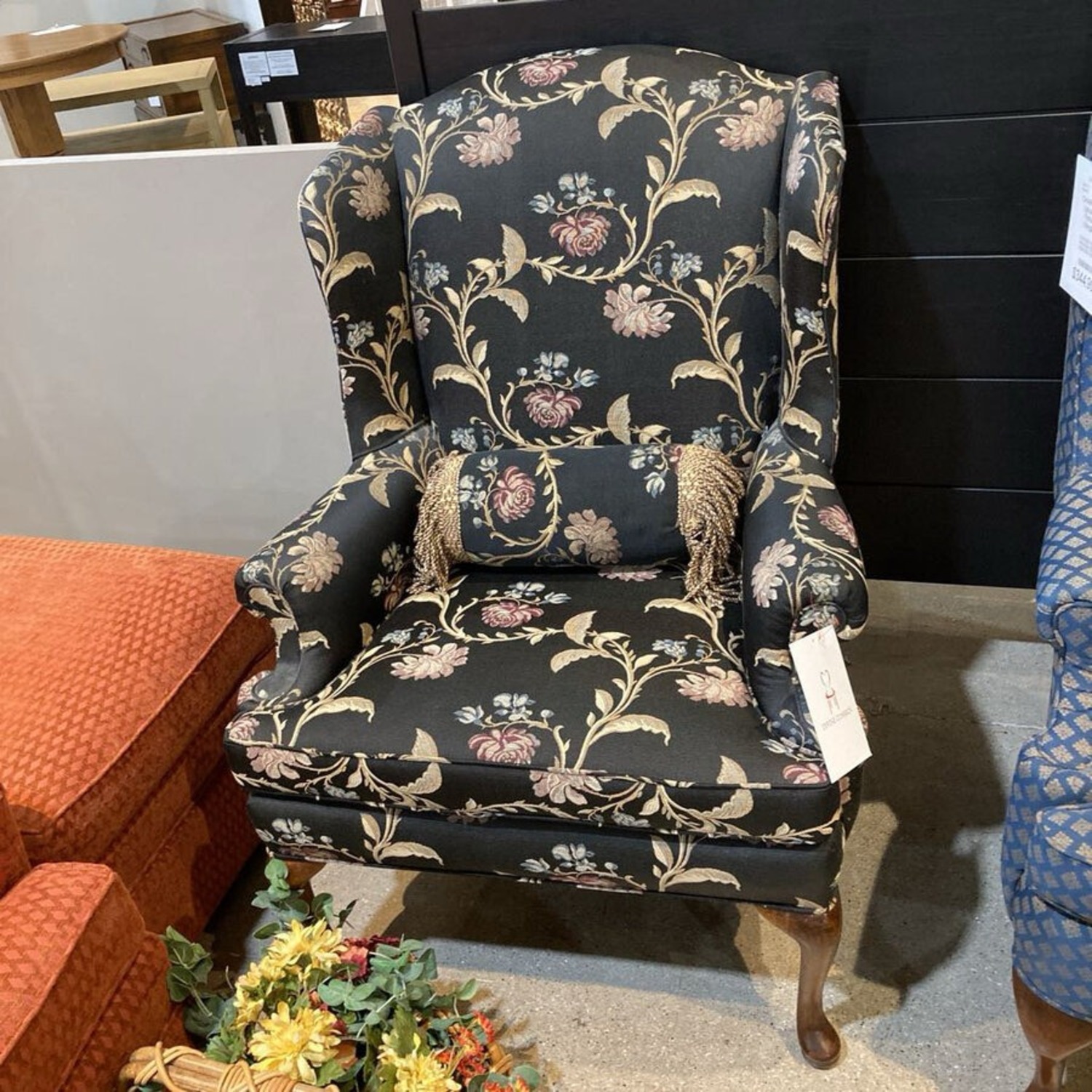Fine Custom Floral Pattern Wingback Chair - image-11