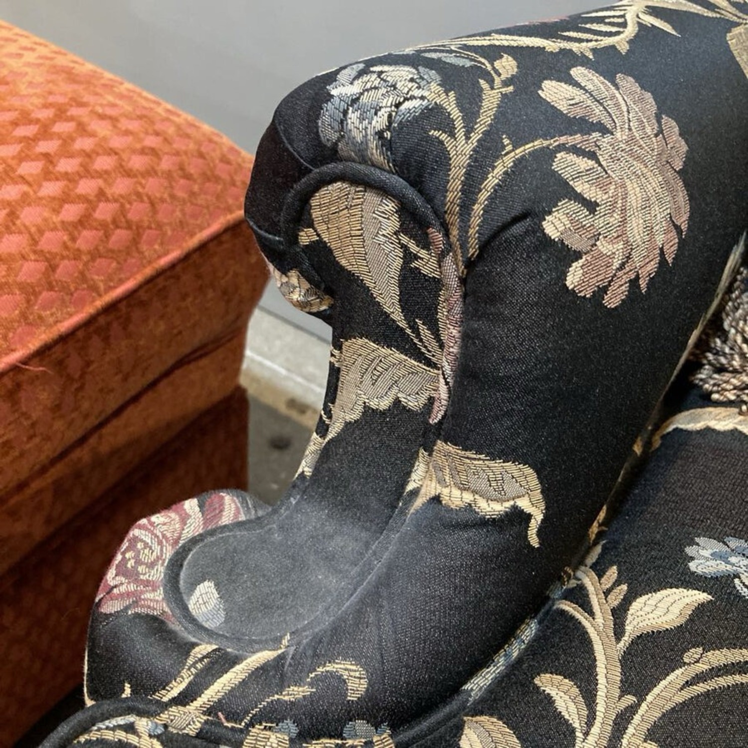 Fine Custom Floral Pattern Wingback Chair - image-6