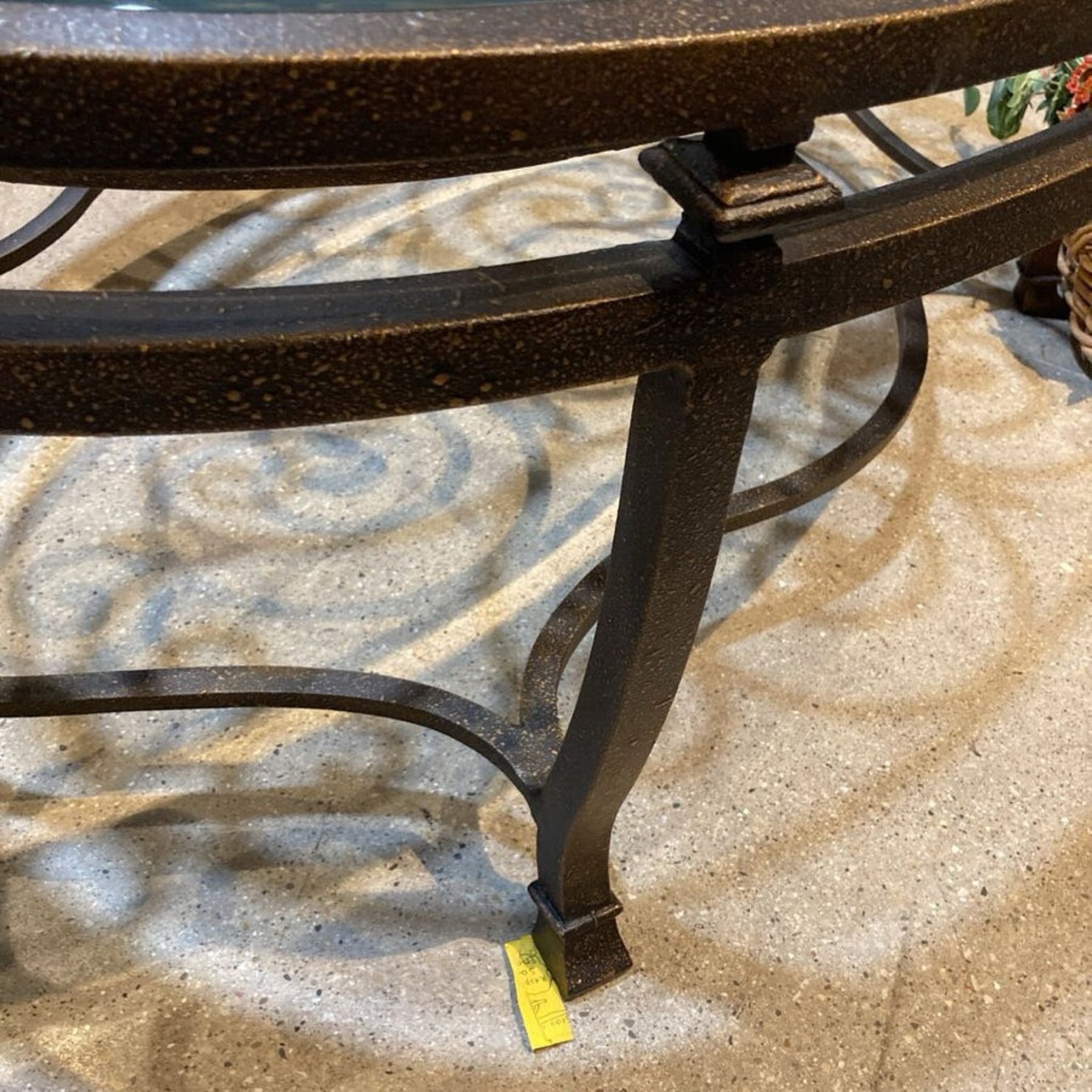 Iron Scrollwork Base Oval Glass Top Coffee Table - image-9