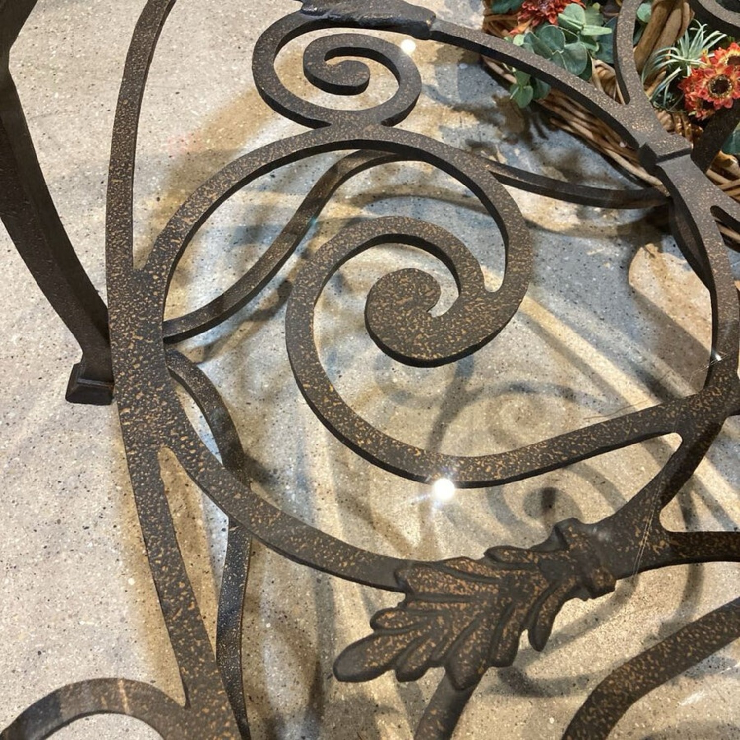 Iron Scrollwork Base Oval Glass Top Coffee Table - image-8