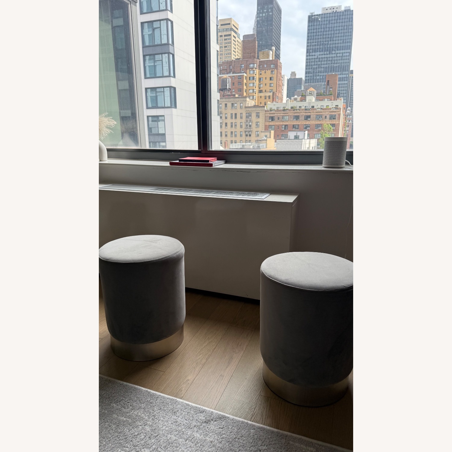 Set of 2 Grey Sitting Stools/Ottomans - image-4