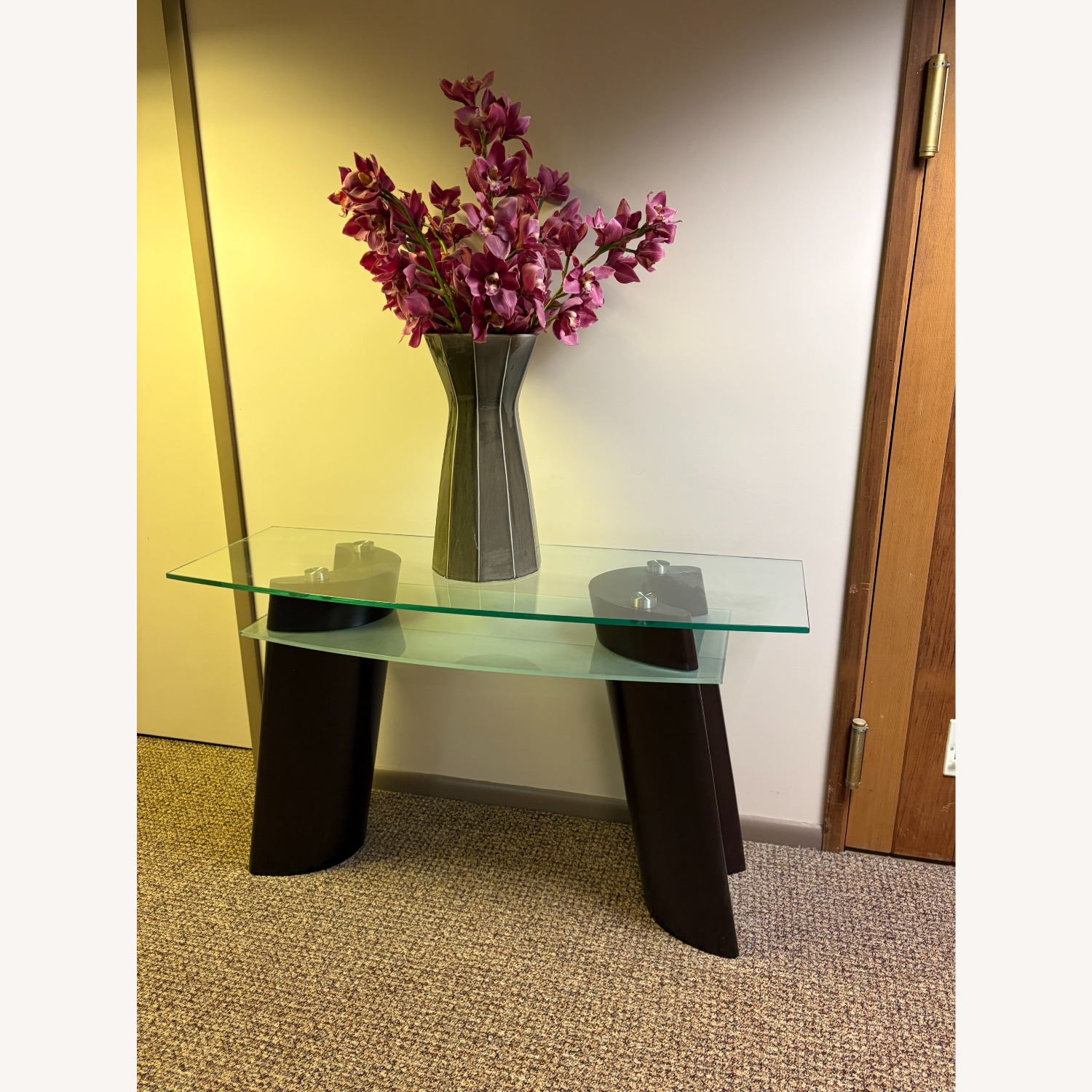 Contemporary Accent Side Table with Vase & Flowers - image-2
