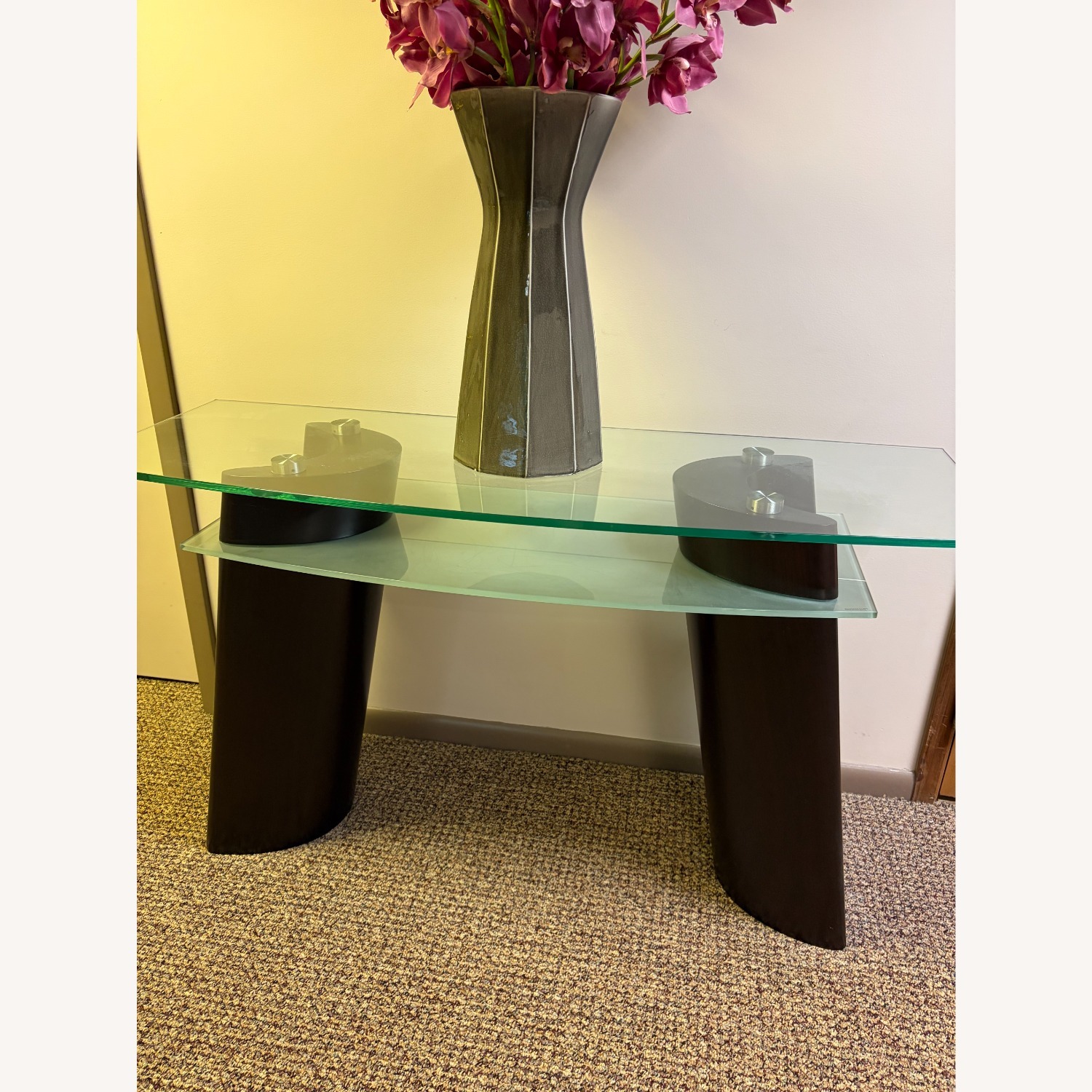 Contemporary Accent Side Table with Vase & Flowers - image-3