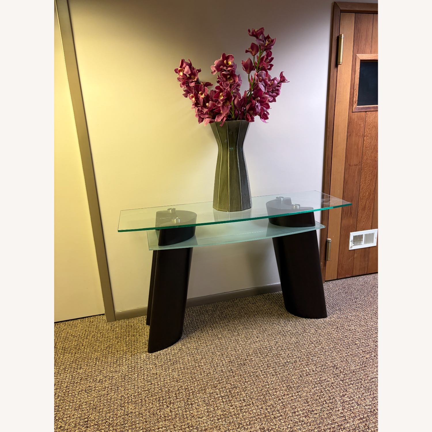 Contemporary Accent Side Table with Vase & Flowers - image-1