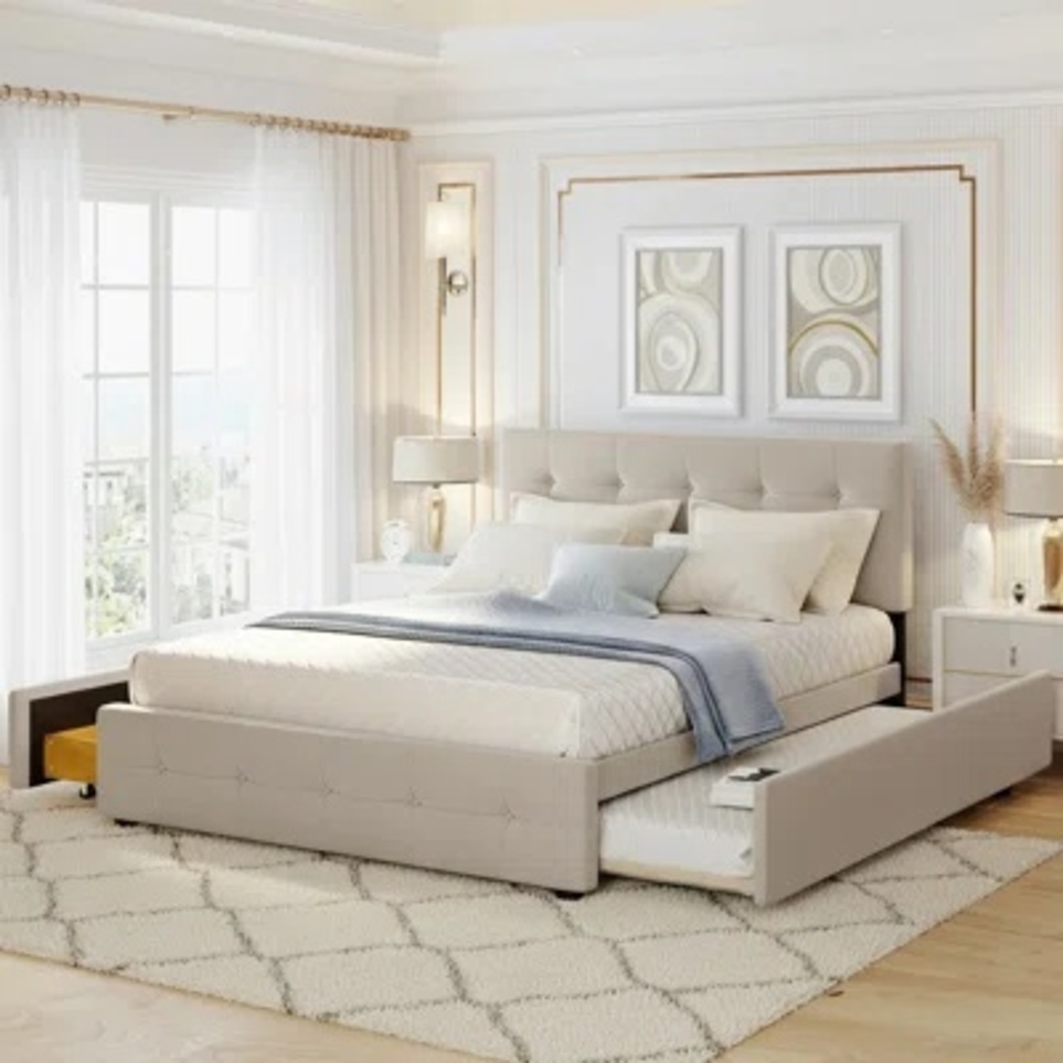 Wayfair Andam Natural Linen Queen Bed - image-4