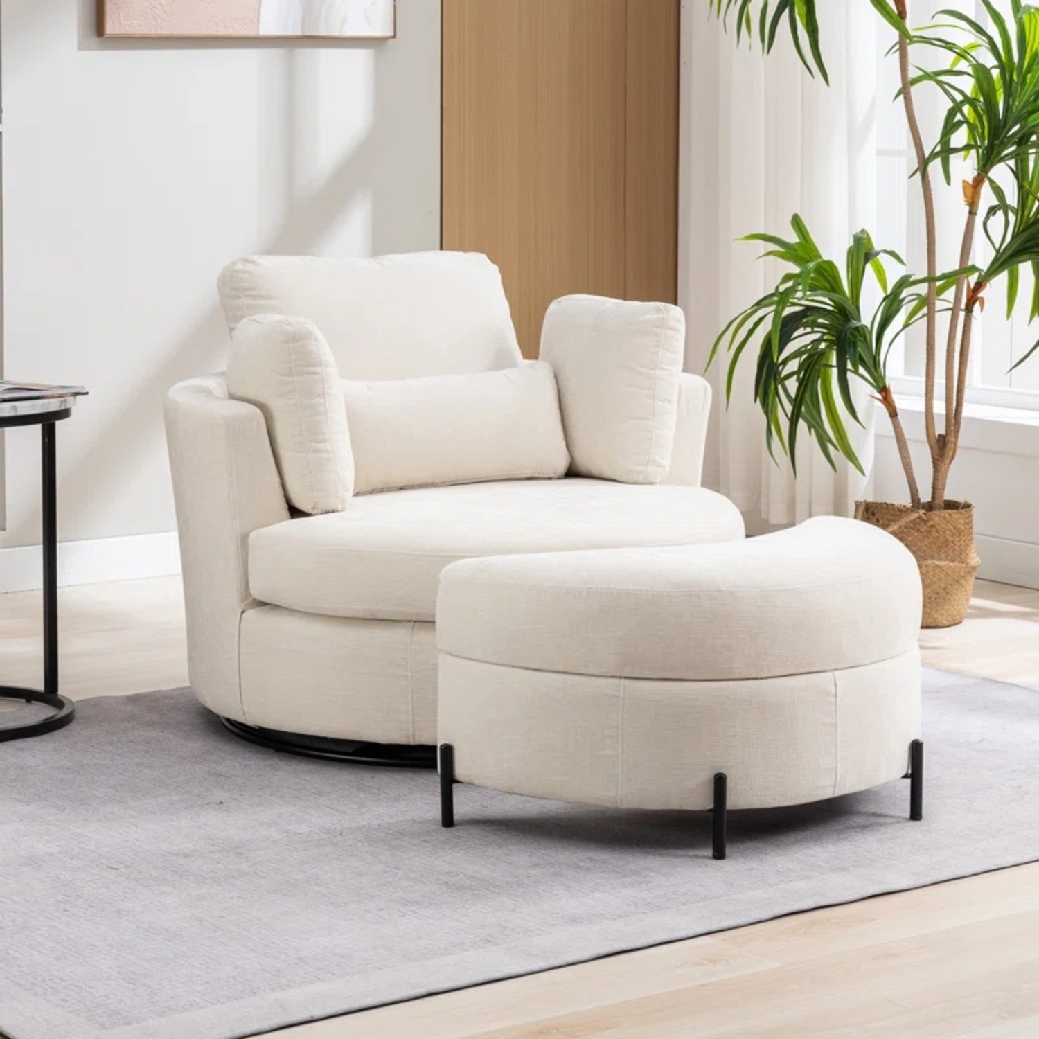 Wayfair Fabric Kavonta Upholstered Swivel Barrel Chair with Ottoman - image-4