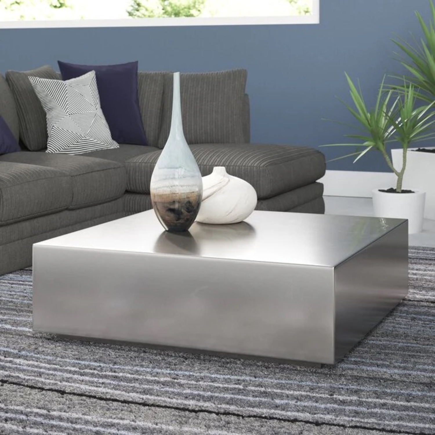 Wayfair Matta Light Gray Metal Coffee Table - image-1