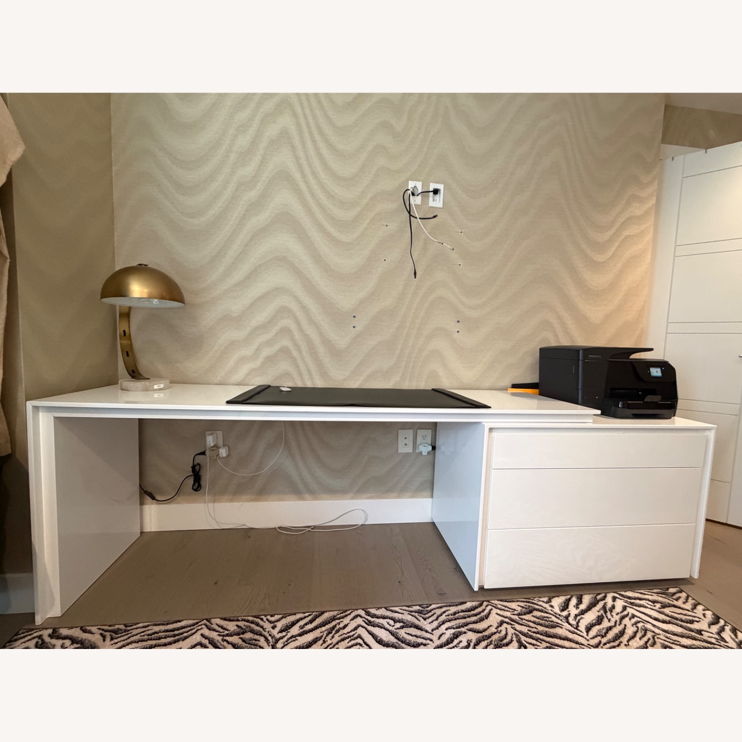 Modern White Desk/Storage Credenza - image-1