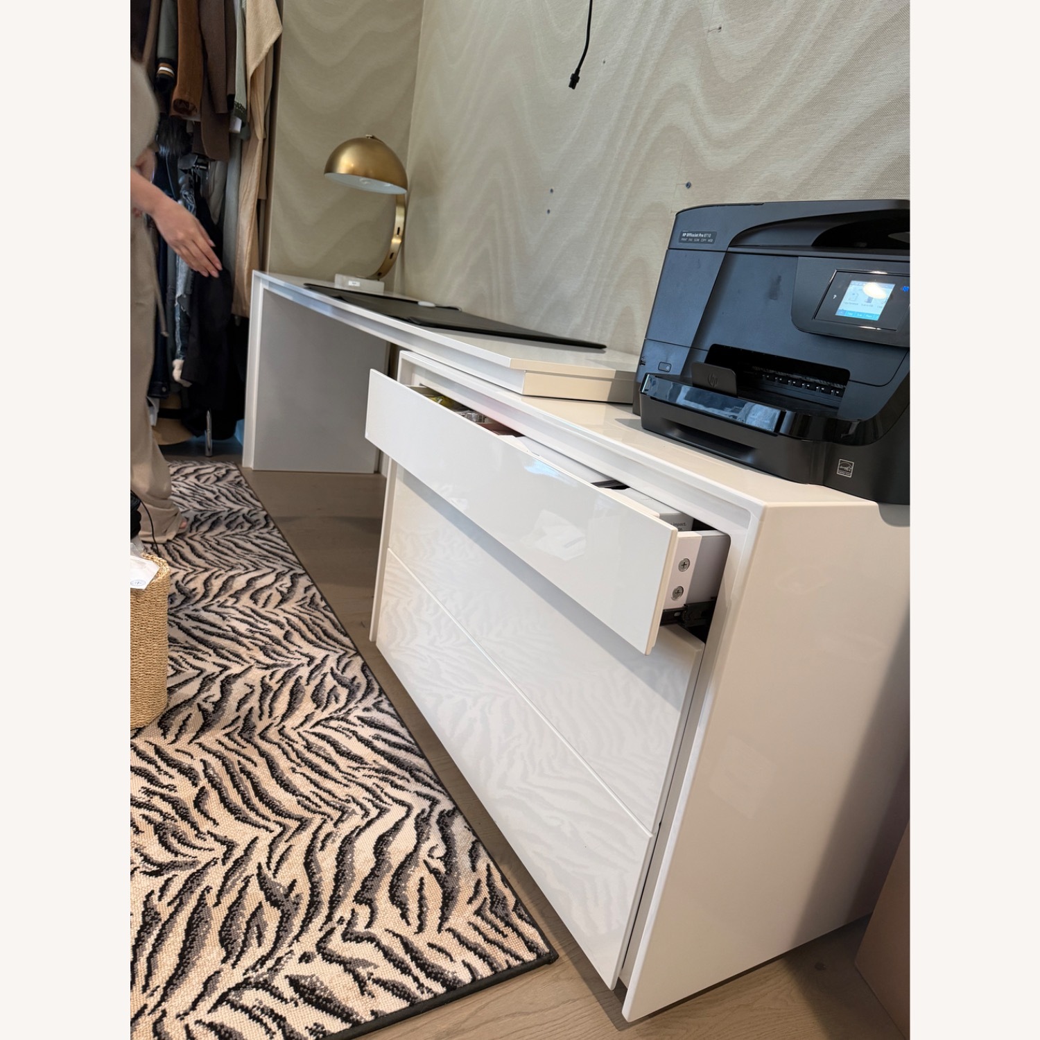 Modern White Desk/Storage Credenza - image-2