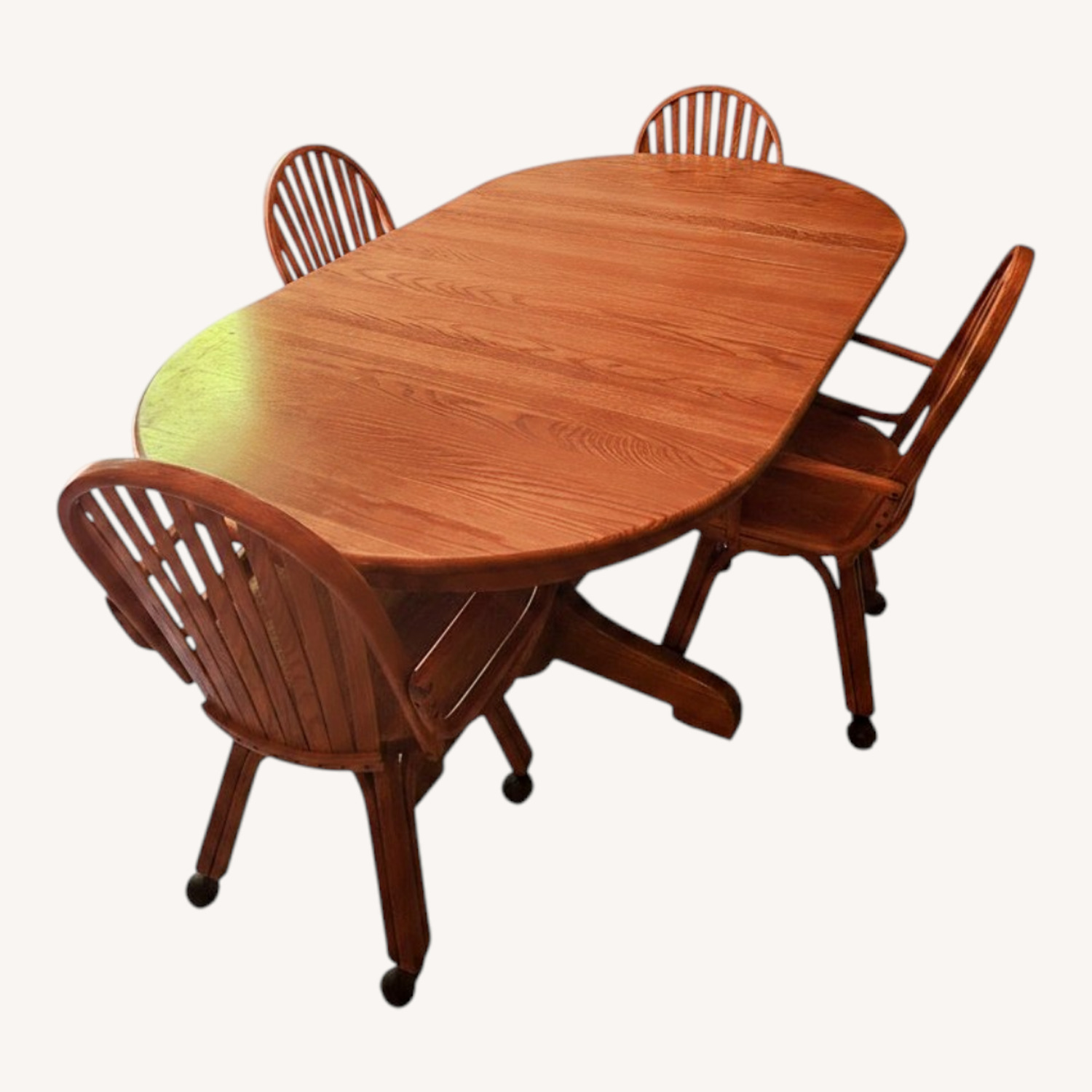 Solid Oak Dining Table with 4 Rolling Chairs - image-0