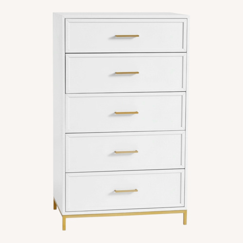 Used Pottery Barn Blaire 5-Drawer Tall Dresser White for sale on AptDeco
