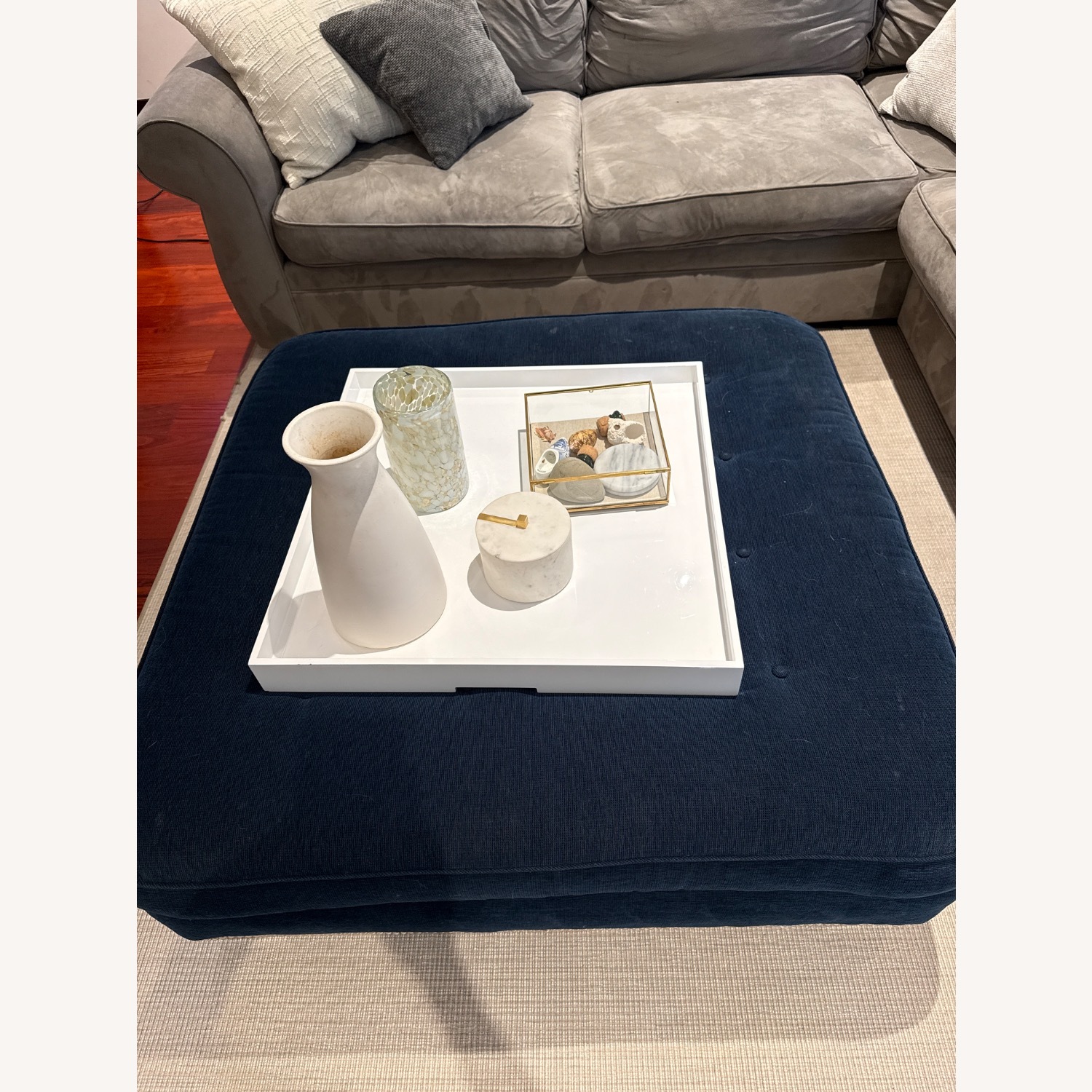Blue Fabric Ottoman - image-5