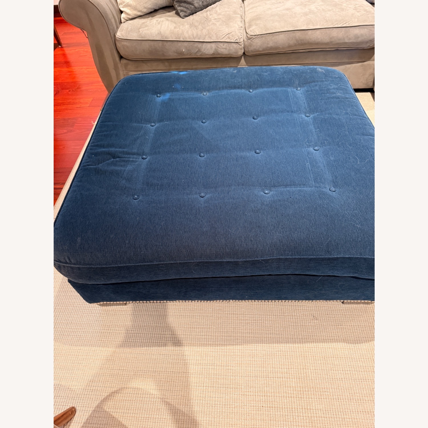 Blue Fabric Ottoman - image-2