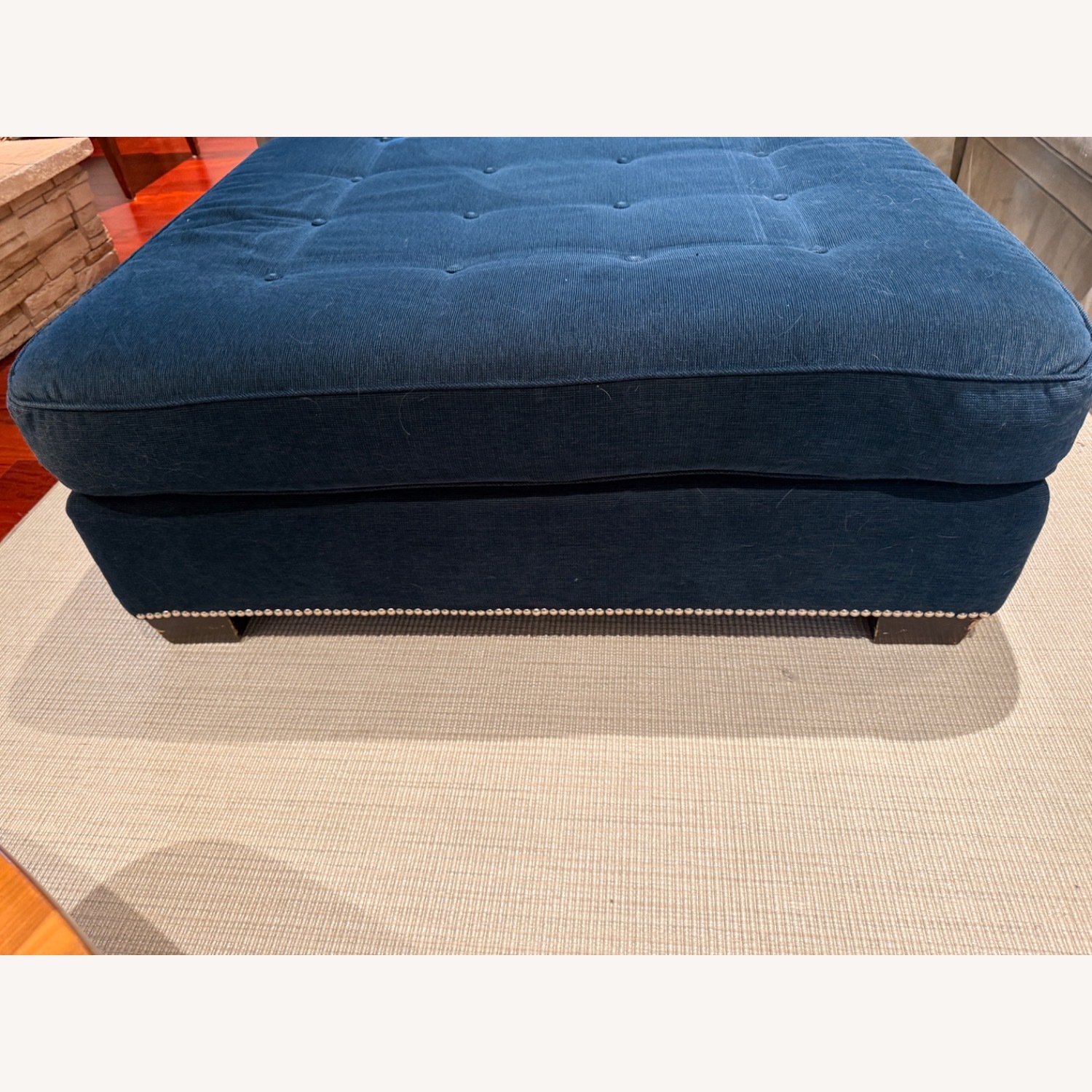Blue Fabric Ottoman - image-1