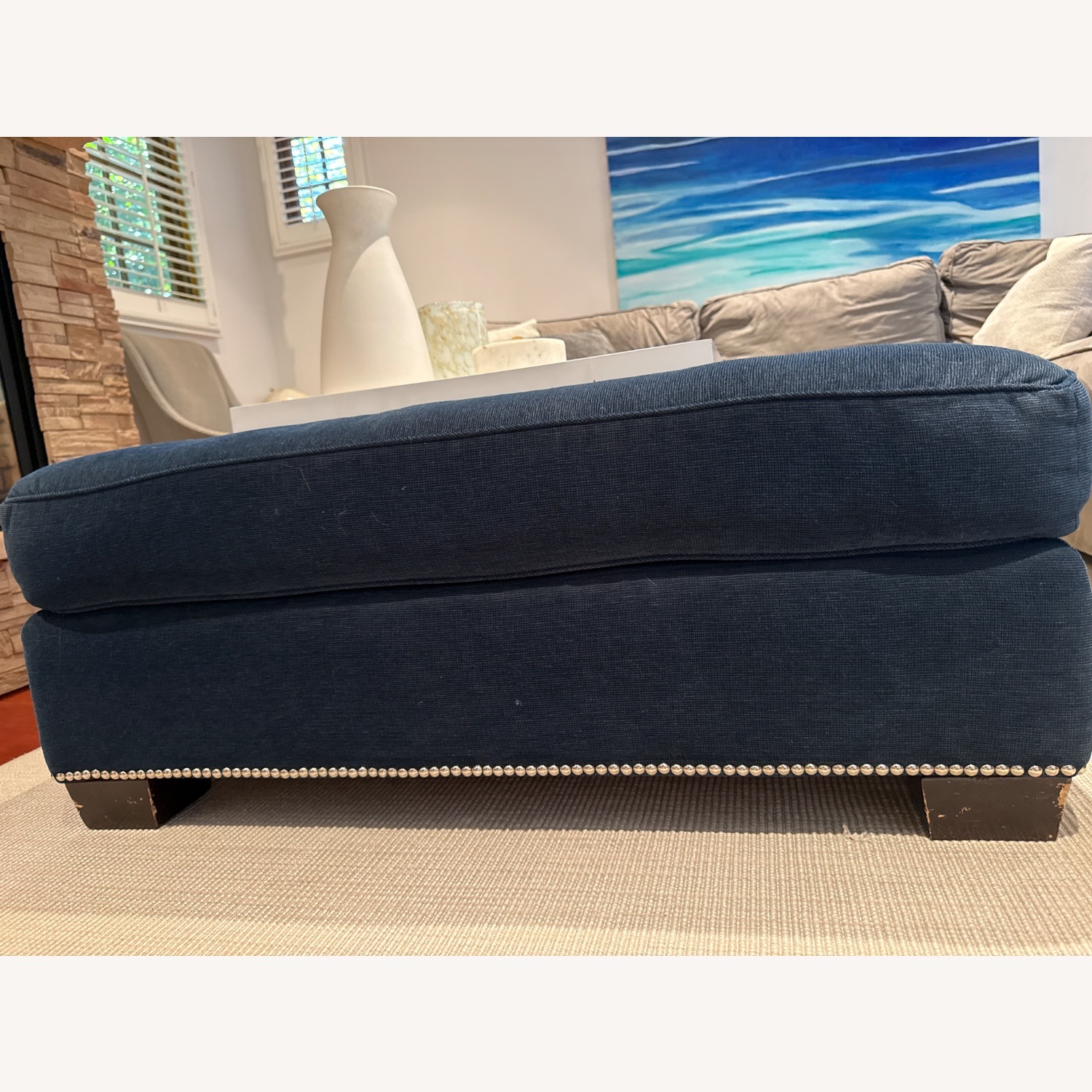 Blue Fabric Ottoman - image-4