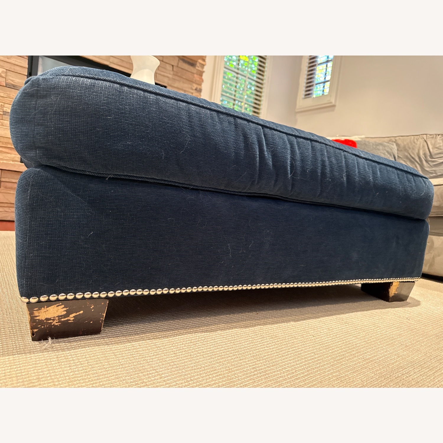 Blue Fabric Ottoman - image-3