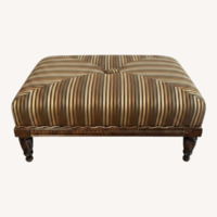 Striped Ottoman with Ornate Legs and Wooden Base