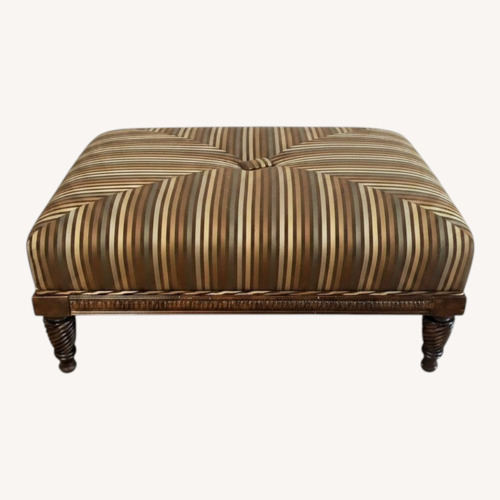 Used Striped Ottoman with Ornate Legs and Wooden Base for sale on AptDeco