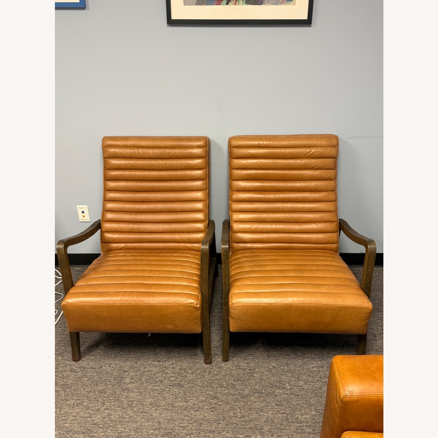 Pottery Barn Light Brown Leather Accent Chairs - image-5