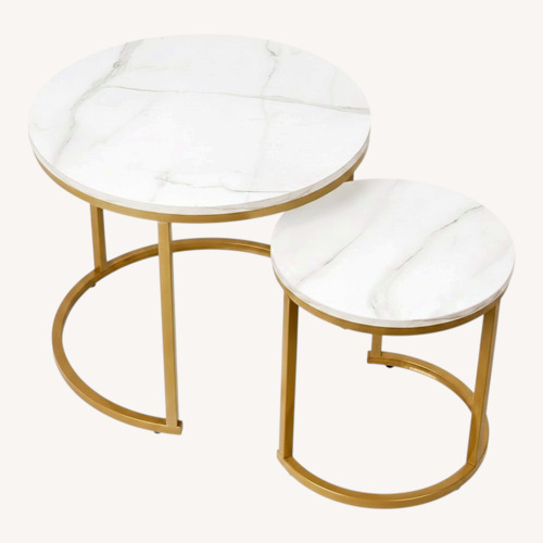 Used Amazon 2 Stackable White Wood Veneer Coffee Tables  for sale on AptDeco