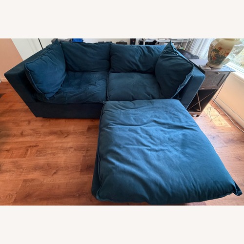 Used Albany Park Kova Blue Velvet 2 Piece Sectional for sale on AptDeco