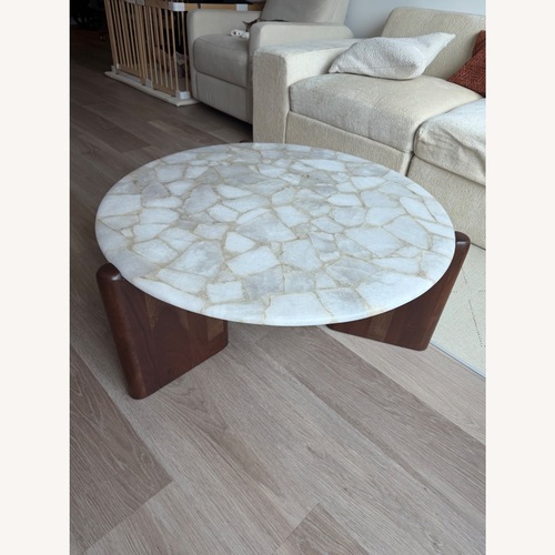 Used CB2 Quartz and Wood Coffee Table for sale on AptDeco