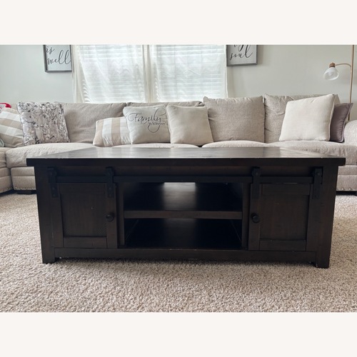 Used Bob's Discount Montana Brown Storage Coffee Table for sale on AptDeco