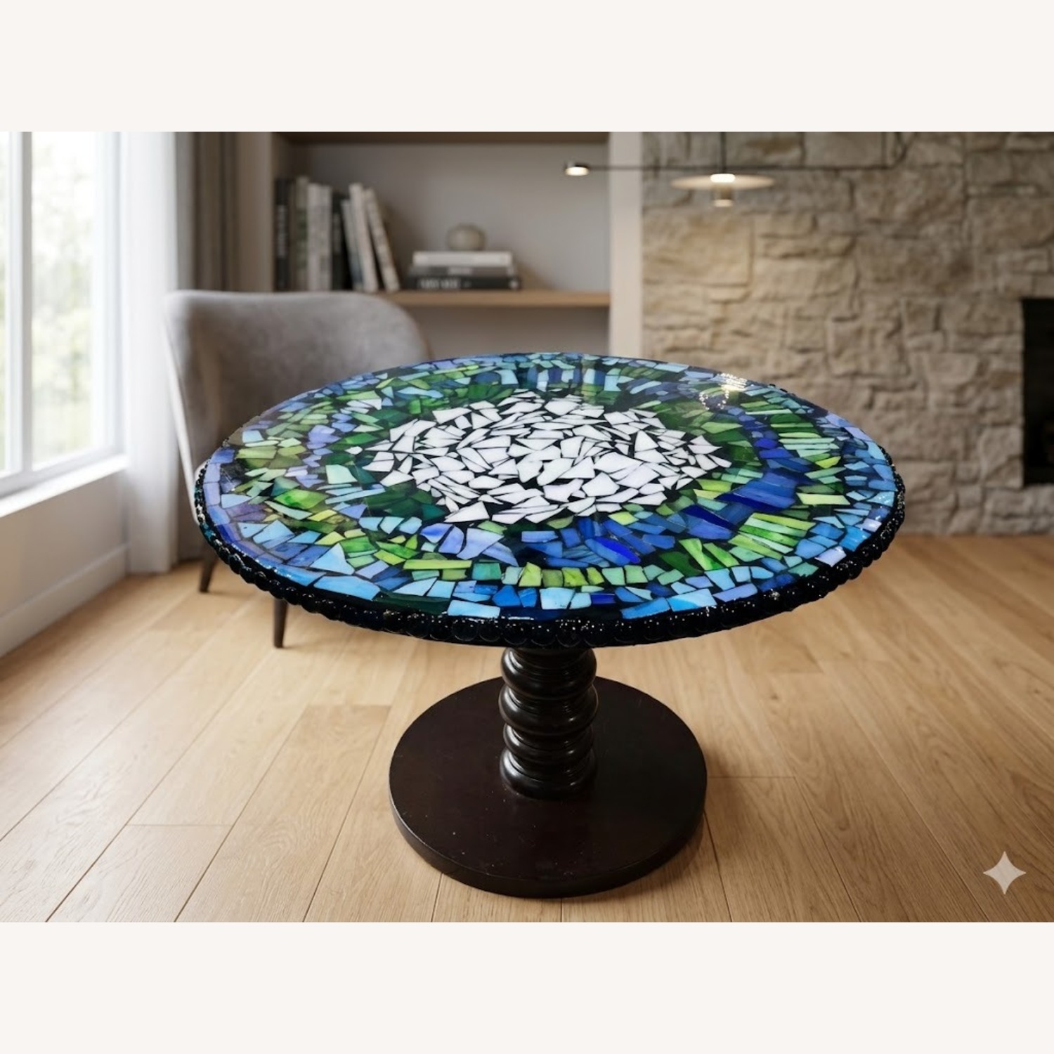 Mosaic Glass Hi Top Bar Table Pedestal Table - image-1
