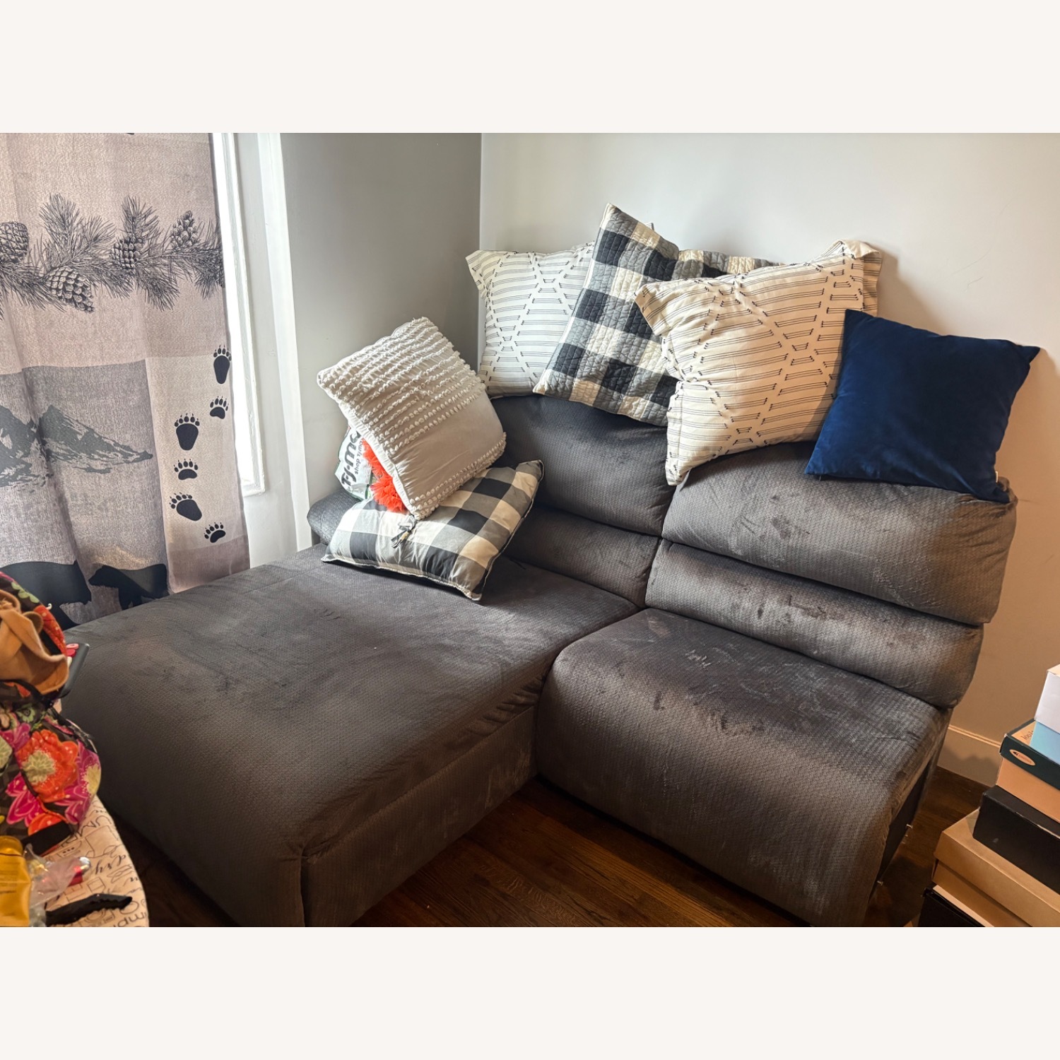 Ashley 3 Piece Sectional Gray Velour  - image-4