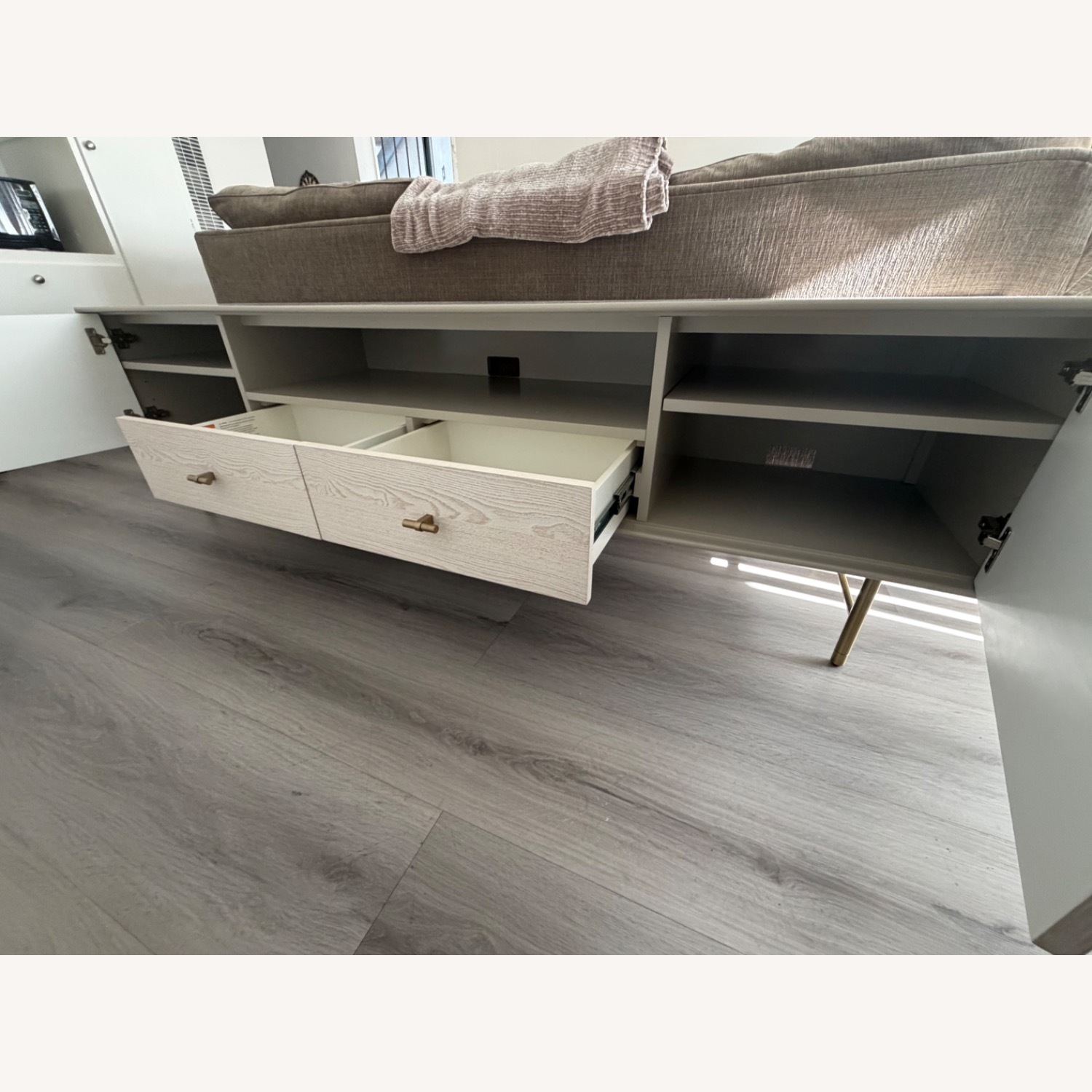 West Elm Modernist Light Gray Wood Media Storage - image-3
