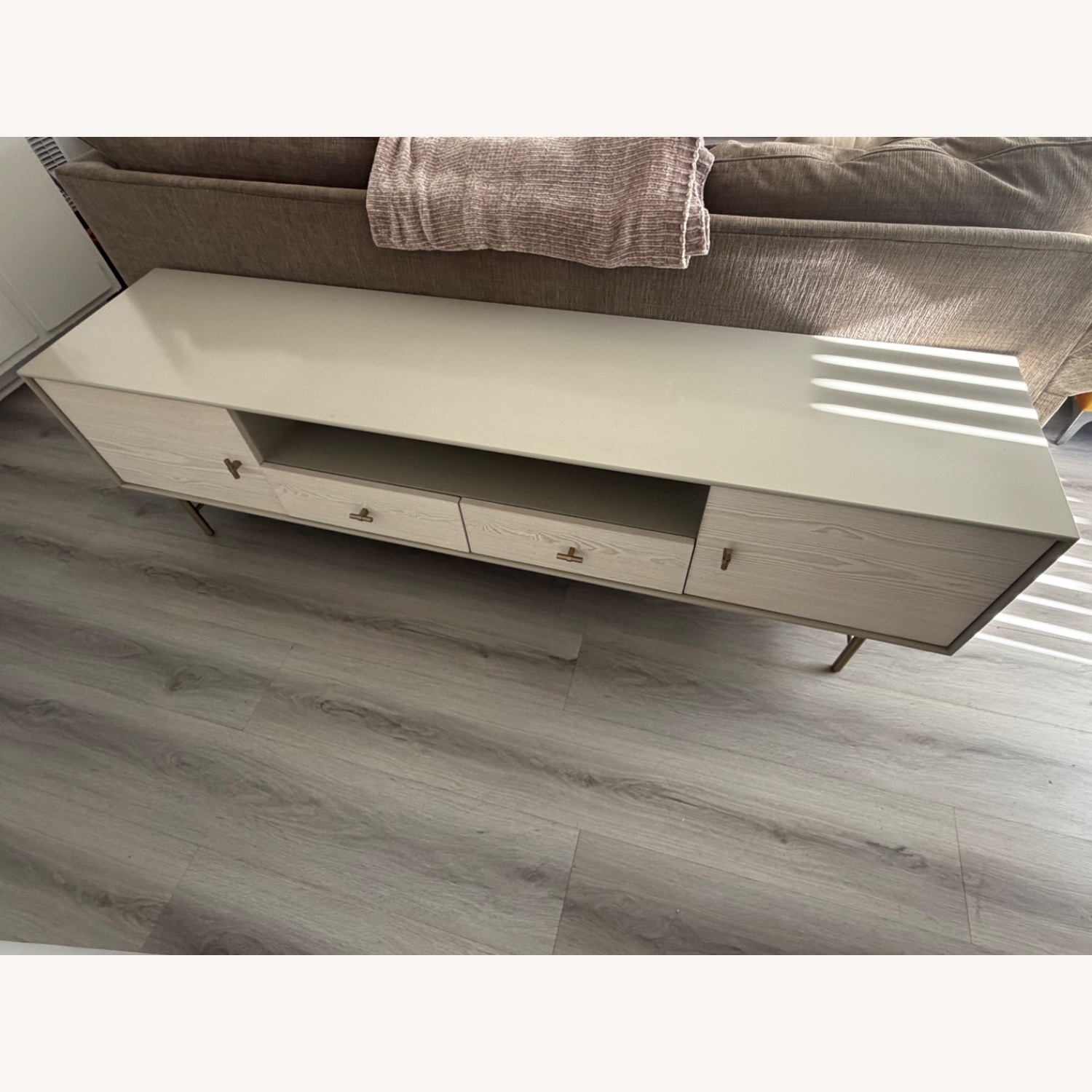 West Elm Modernist Light Gray Wood Media Storage - image-2