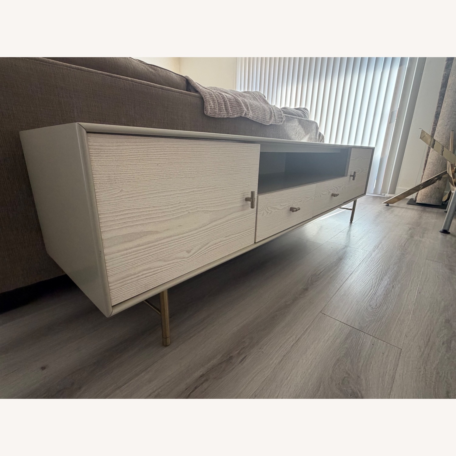 West Elm Modernist Light Gray Wood Media Storage - image-4