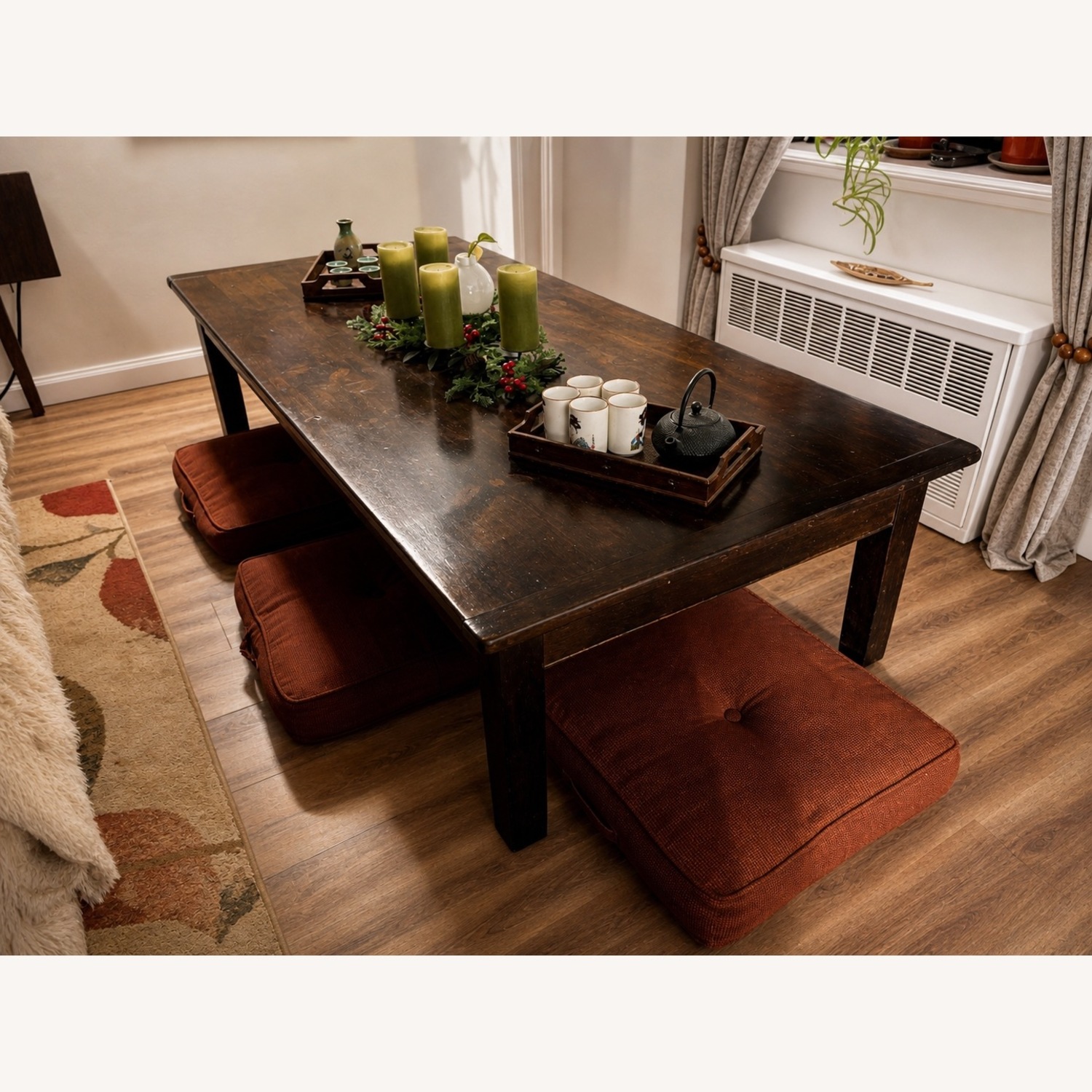 Taylor Made Custom Solid Wood Low Dining Tbl + 6 Cushions - image-3
