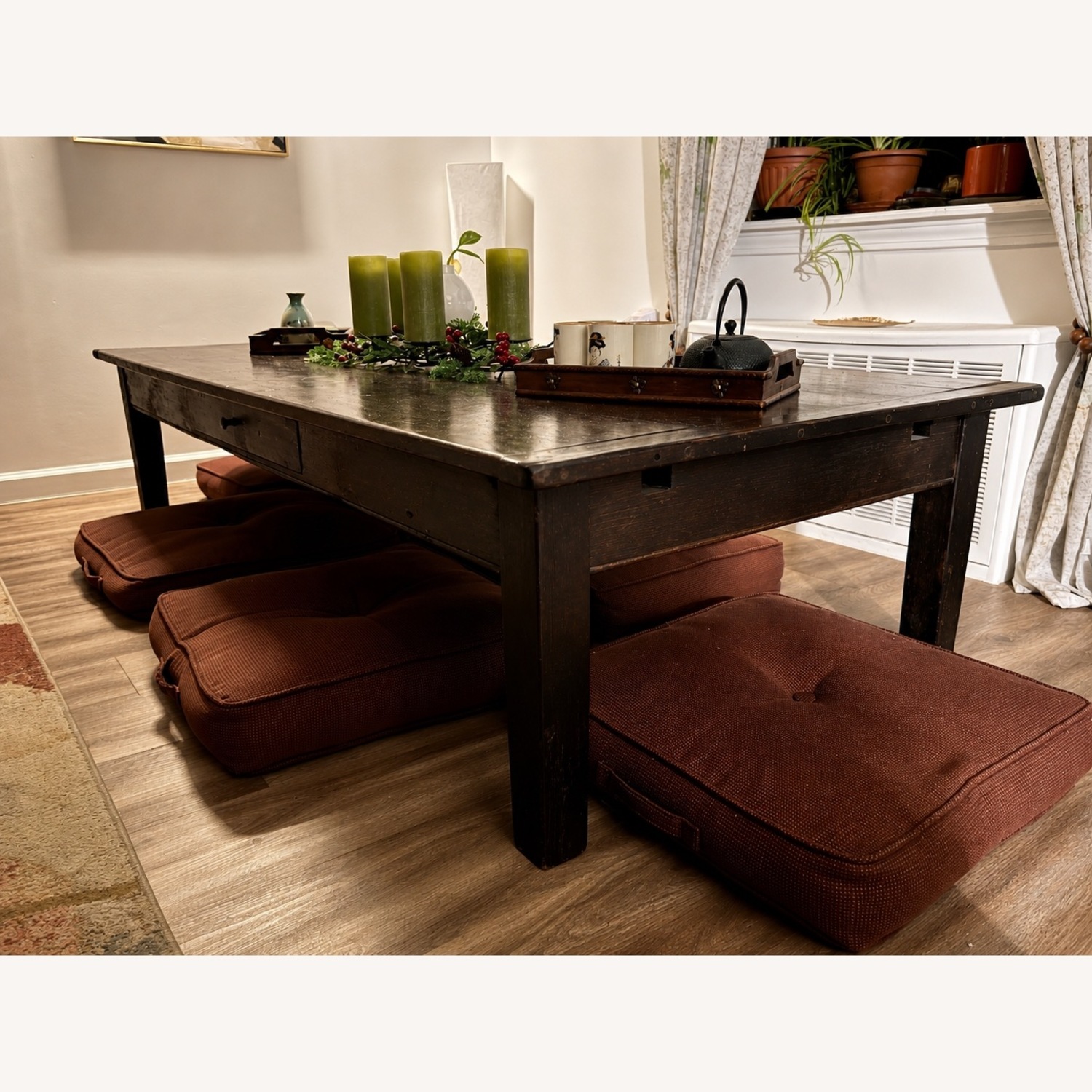 Taylor Made Custom Solid Wood Low Dining Tbl + 6 Cushions - image-2