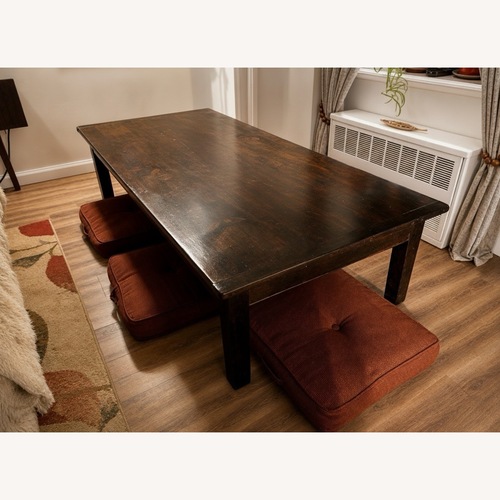 Used Taylor Made Custom Solid Wood Low Dining Tbl + 6 Cushions for sale on AptDeco