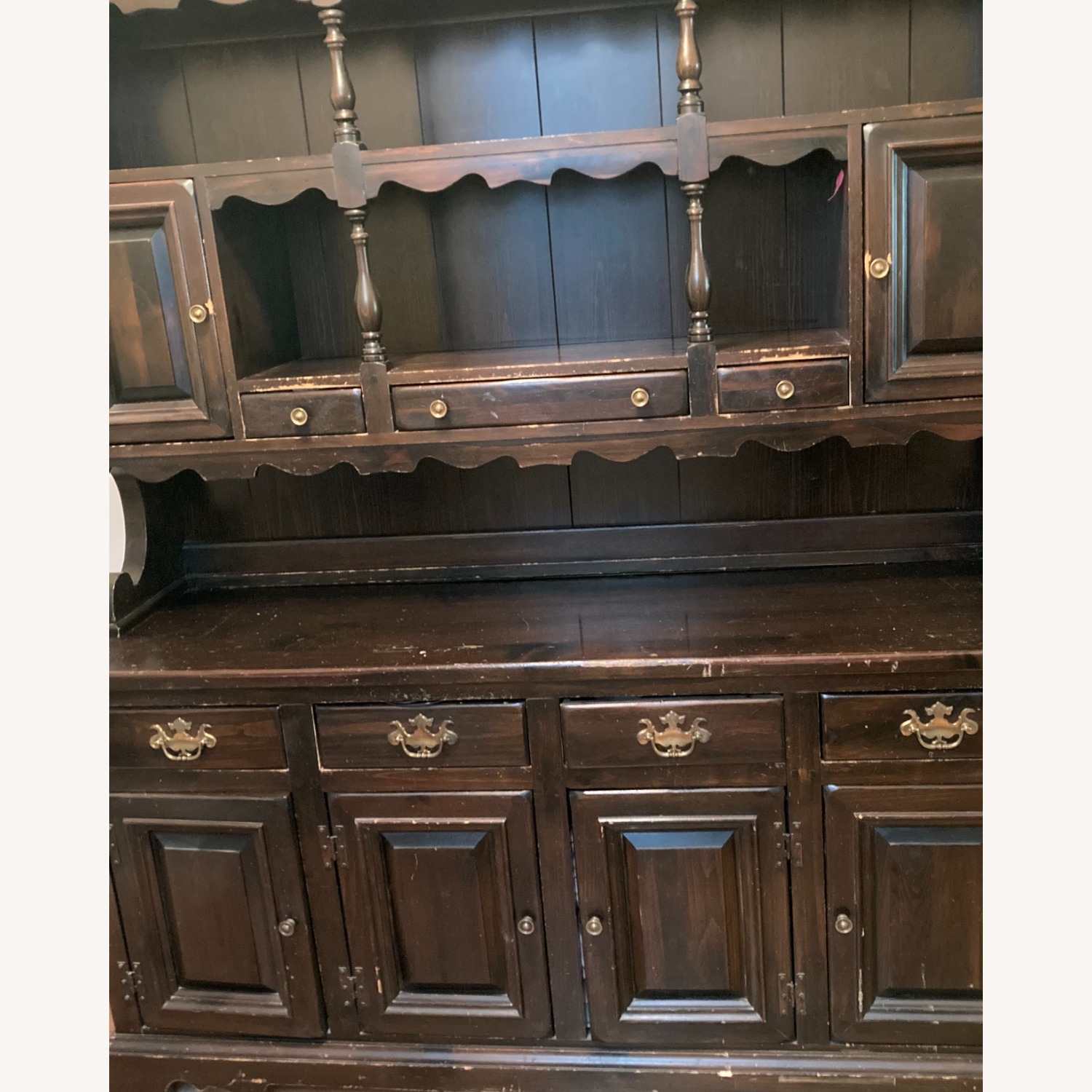Vintage/Antique Dark Brown Wood Wall Unit - image-1