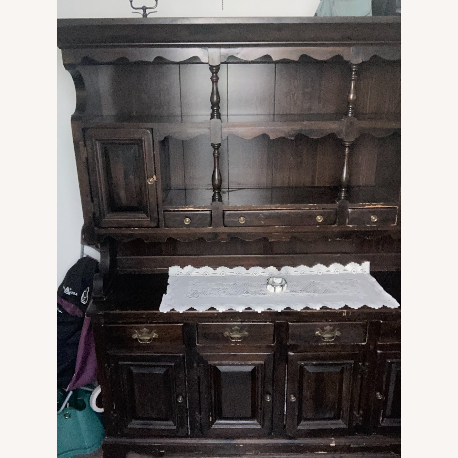 Vintage/Antique Dark Brown Wood Wall Unit - image-2